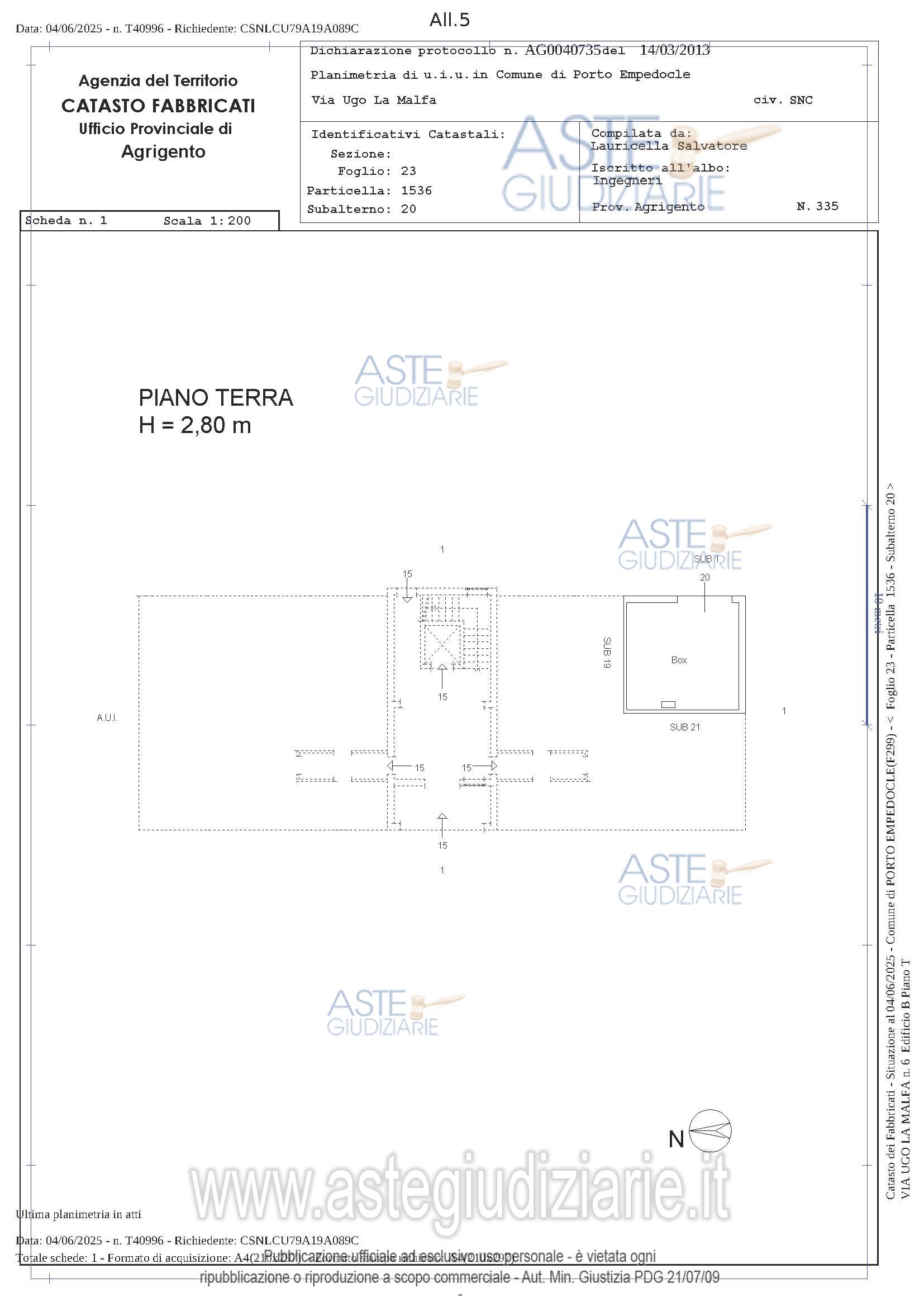 Planimetria del bene