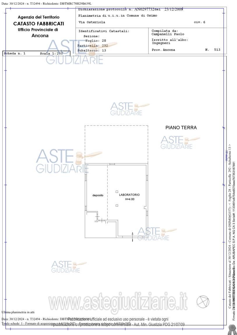 Planimetria del bene