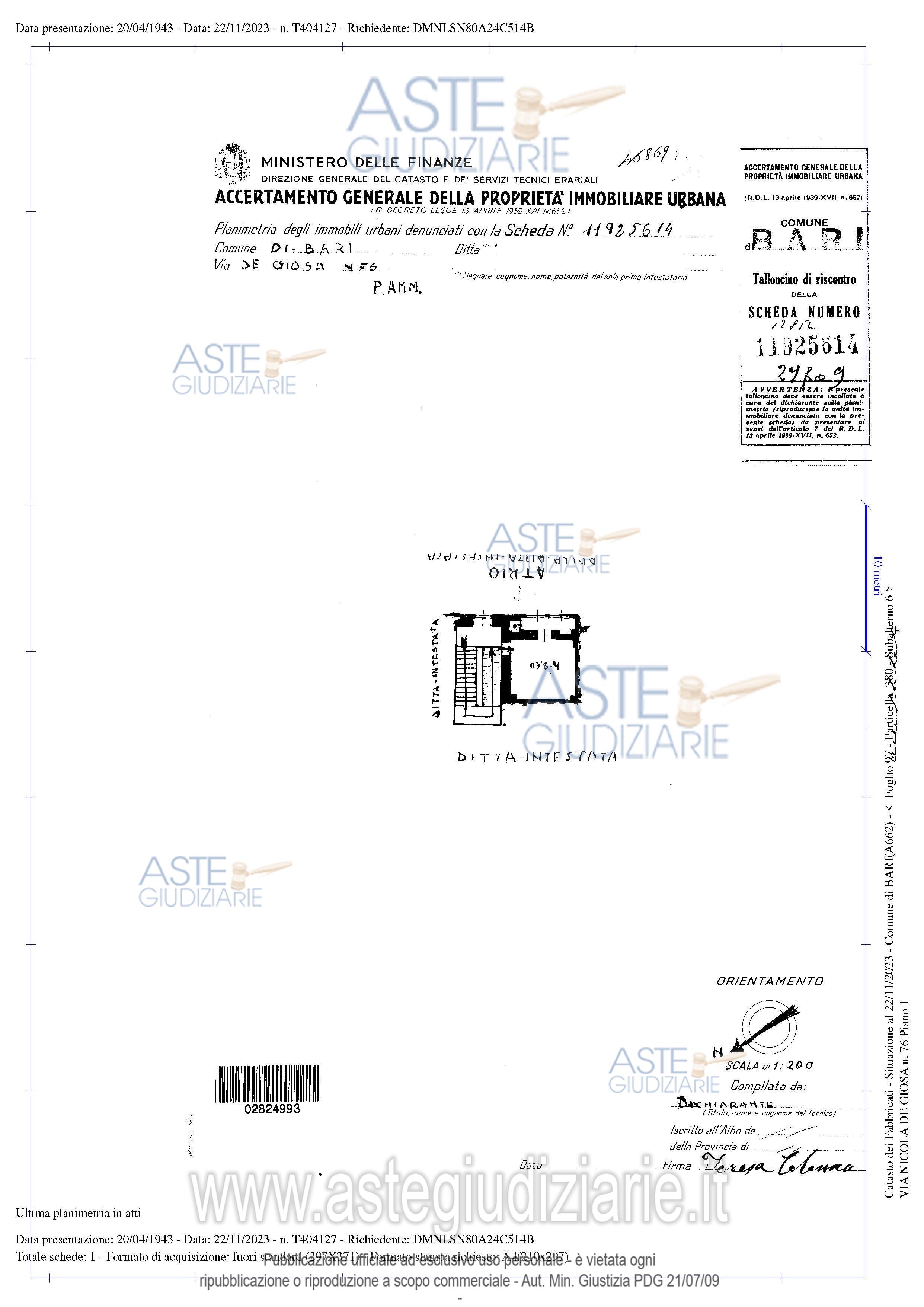 Planimetria del bene