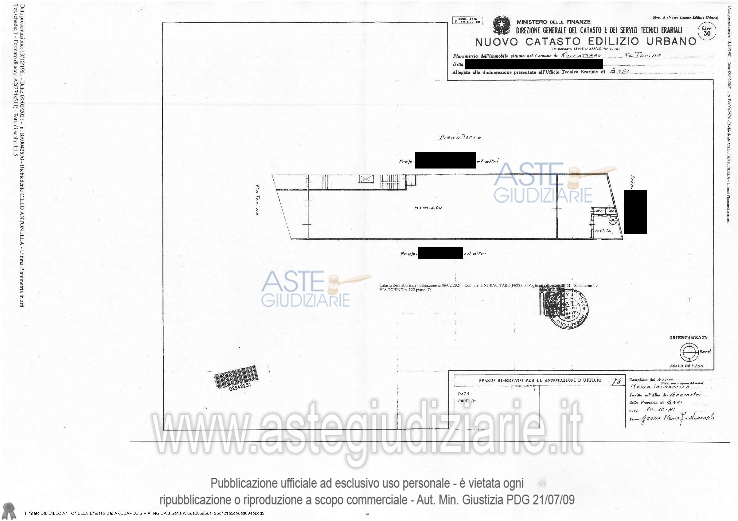 Planimetria del bene