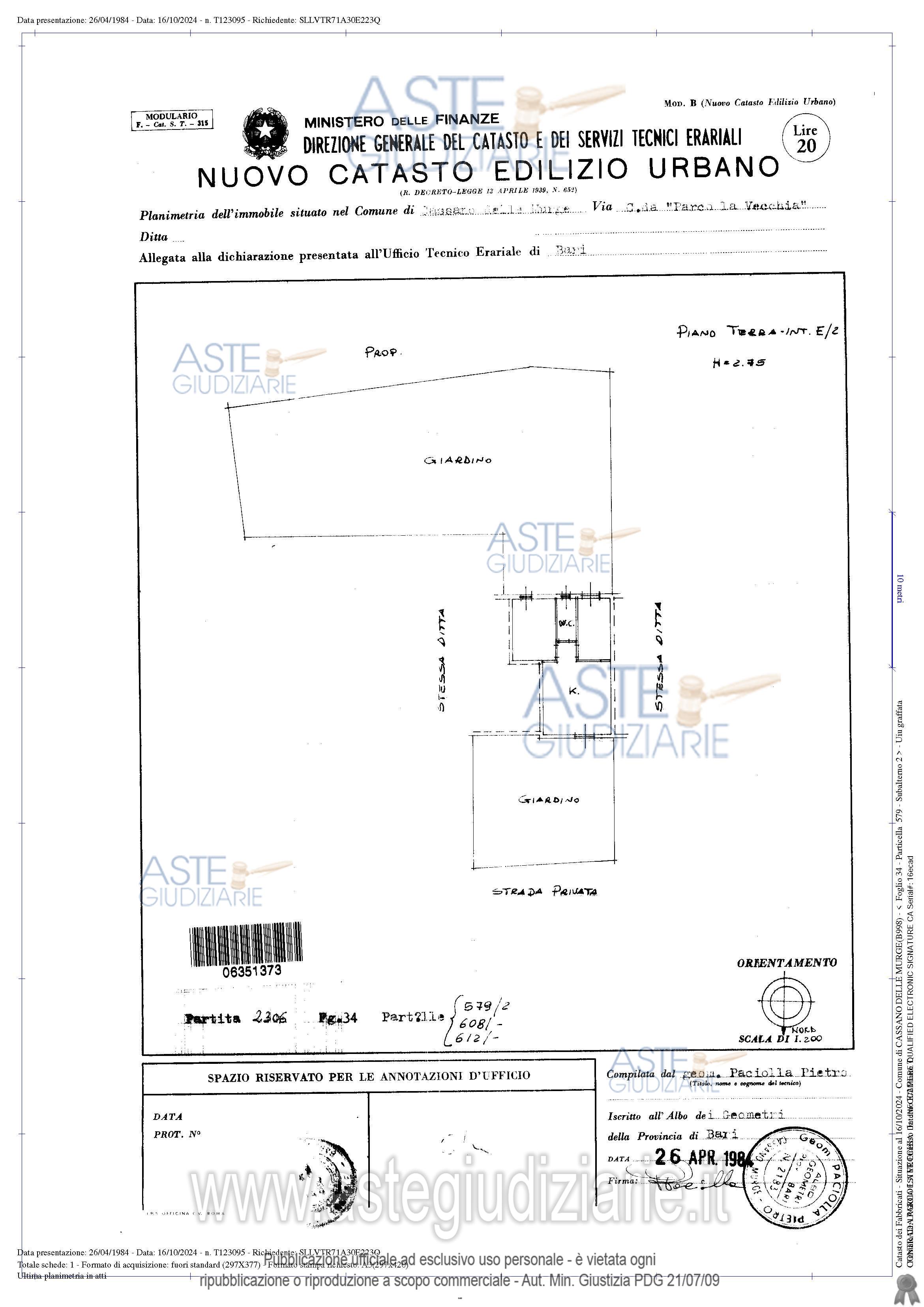 Planimetria del bene