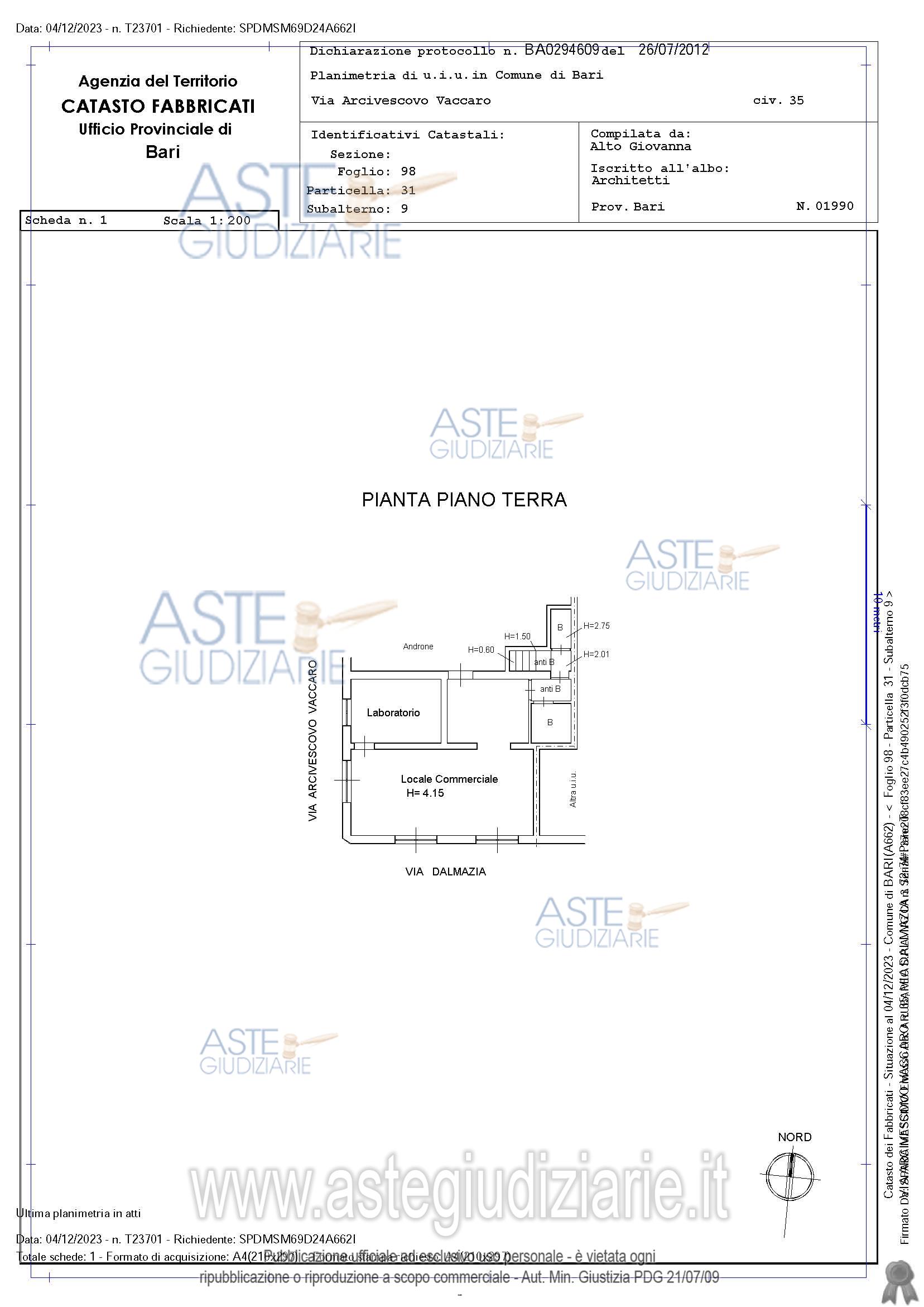 Planimetria del bene