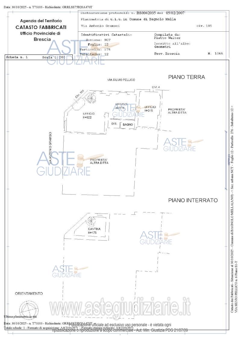 Planimetria del bene