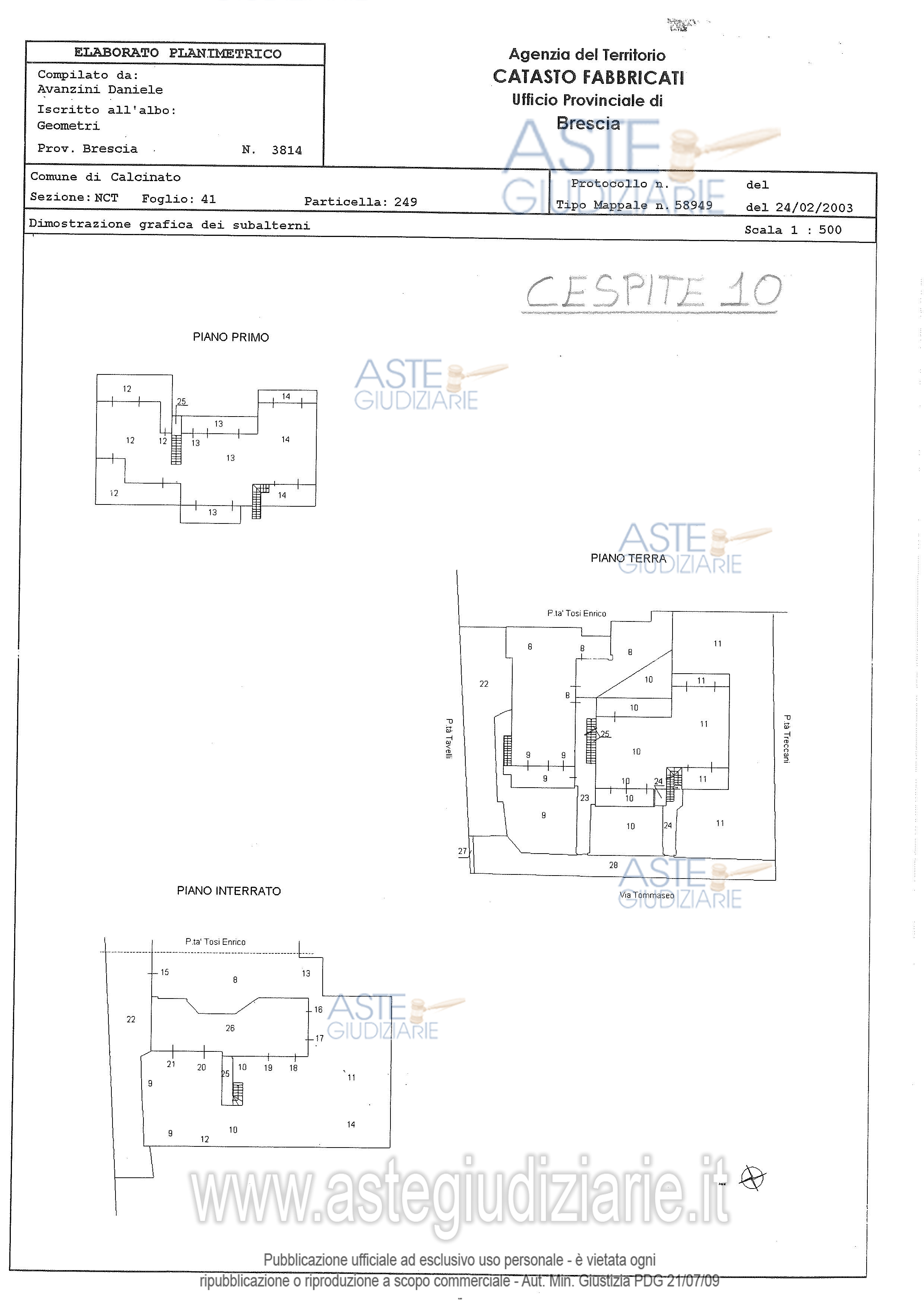 Planimetria del bene