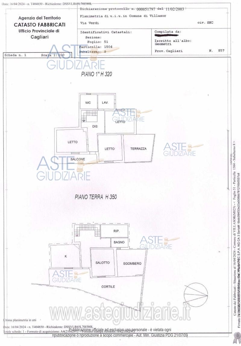 Planimetria del bene