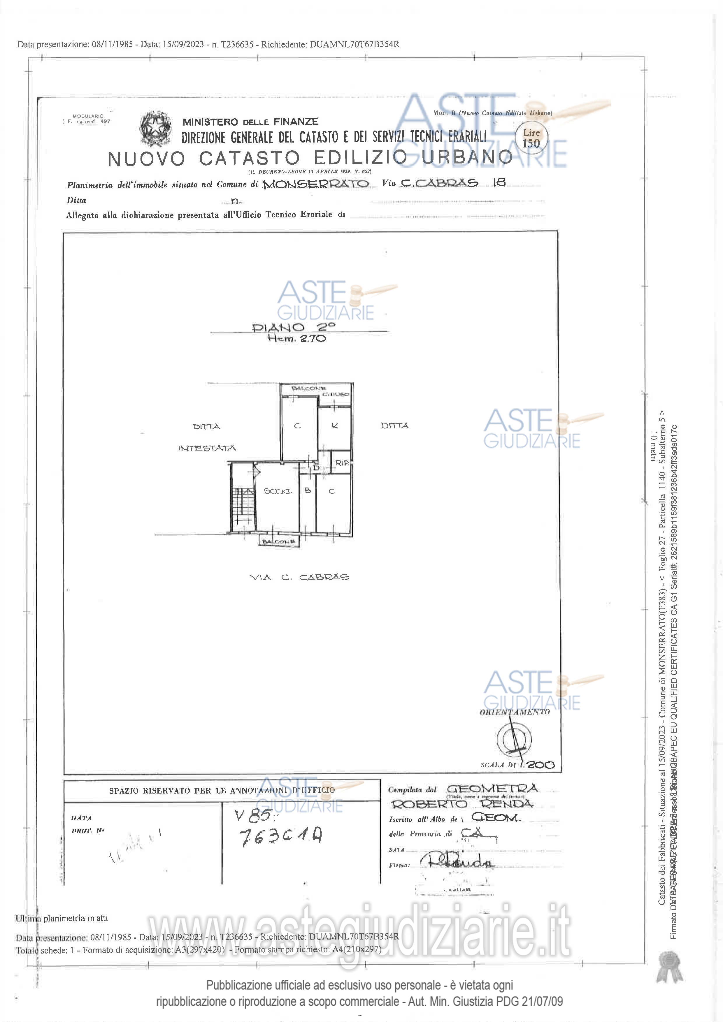 Planimetria del bene