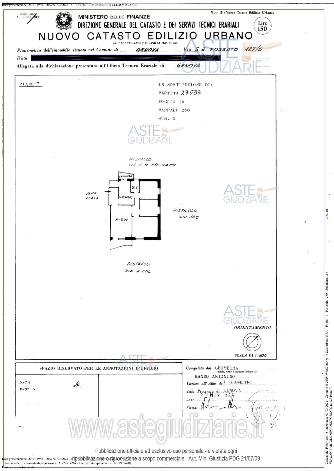 Planimetria del bene