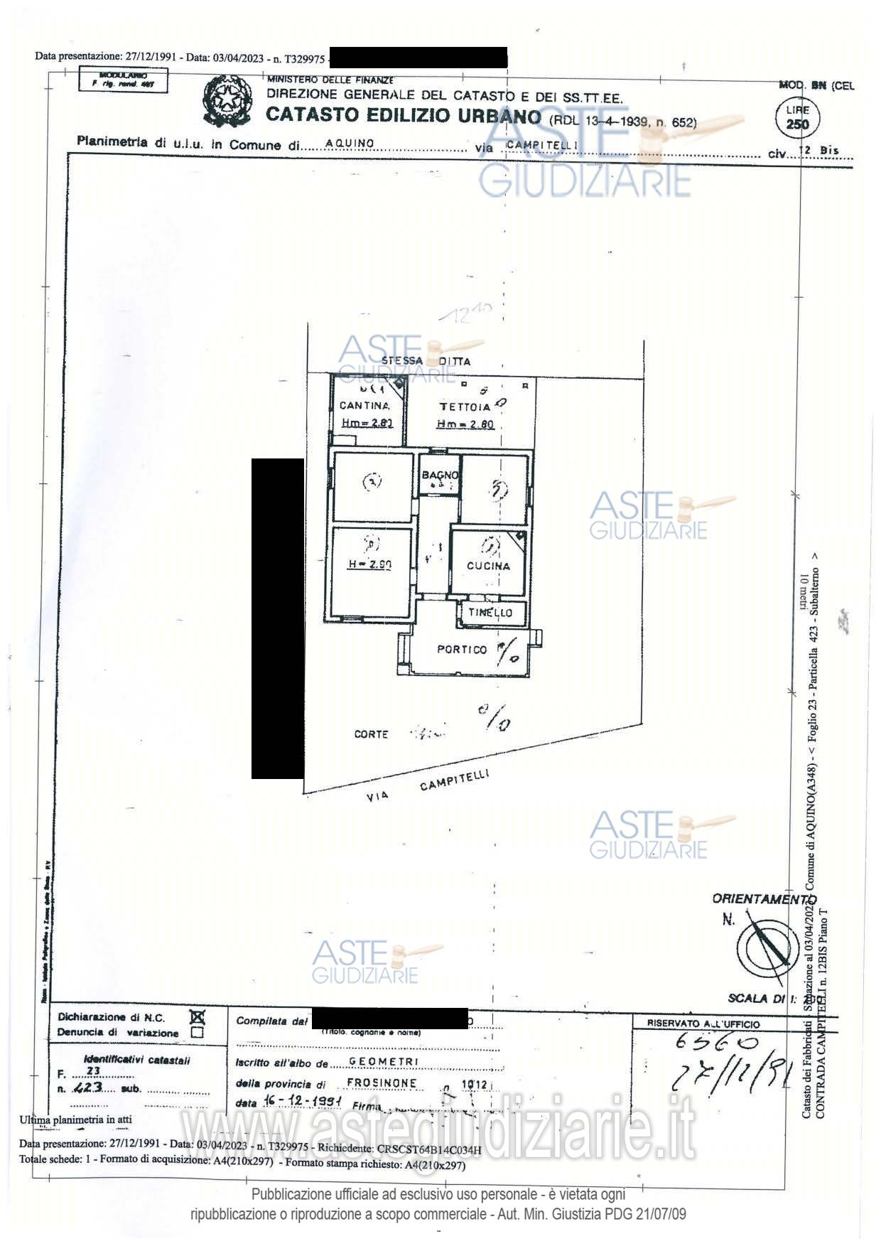 Planimetria del bene