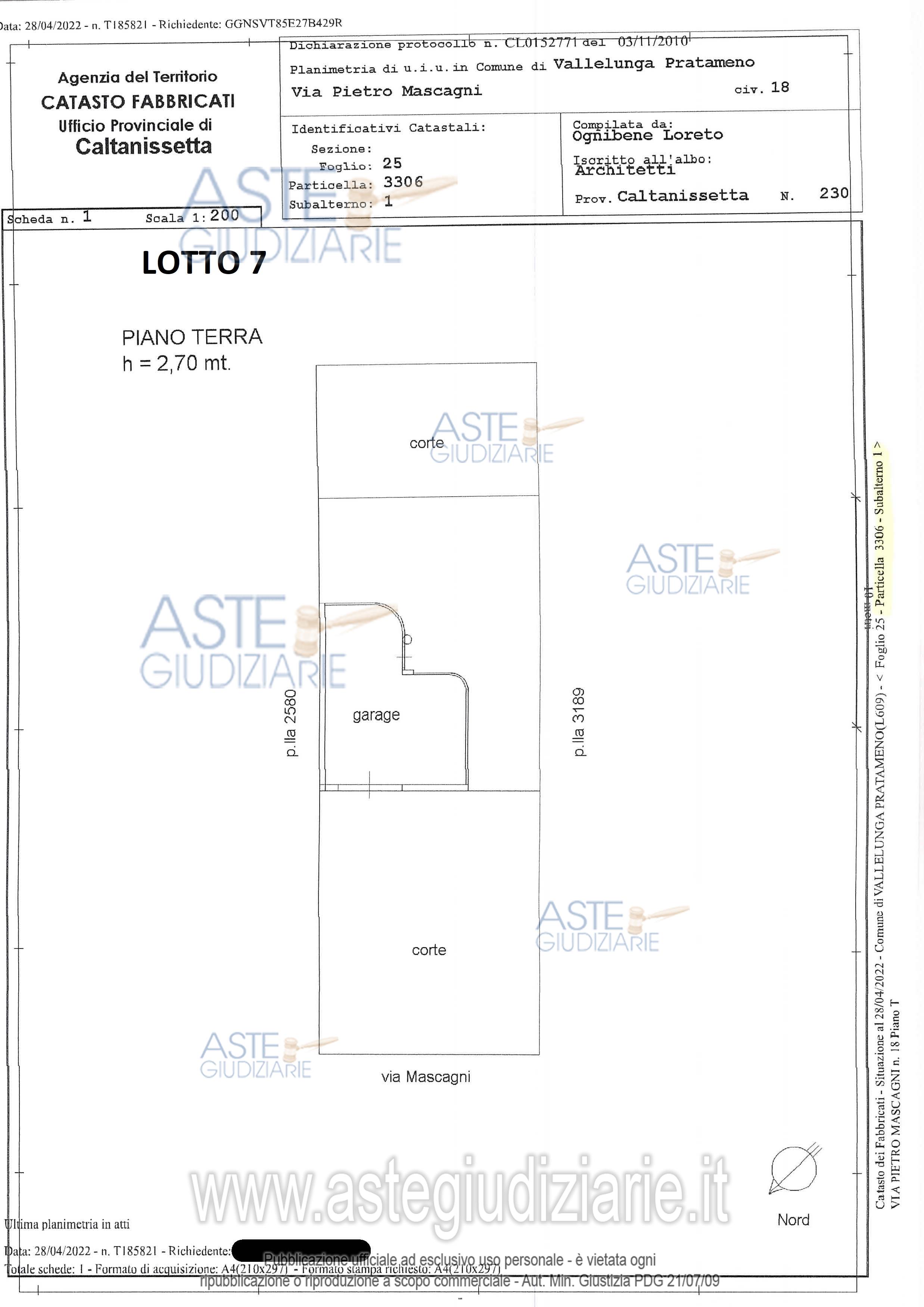 Planimetria del bene