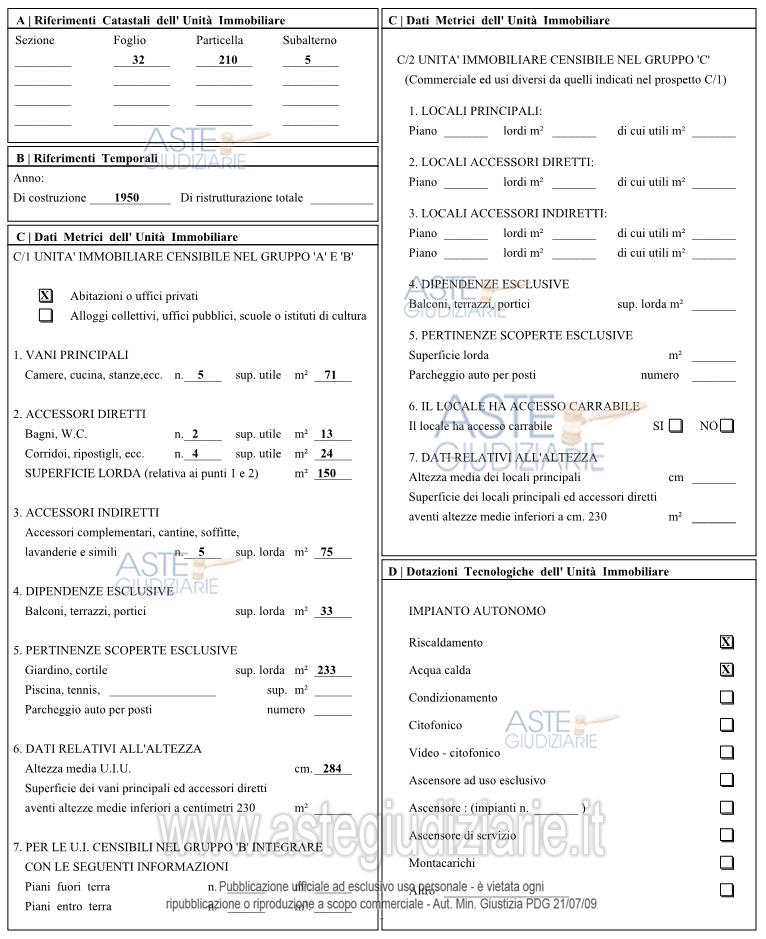 Planimetria del bene