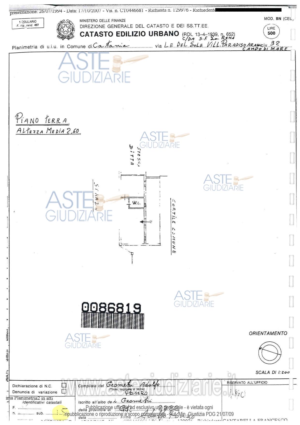 Planimetria del bene