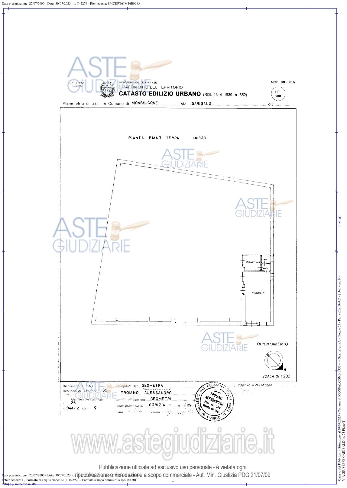 Planimetria del bene