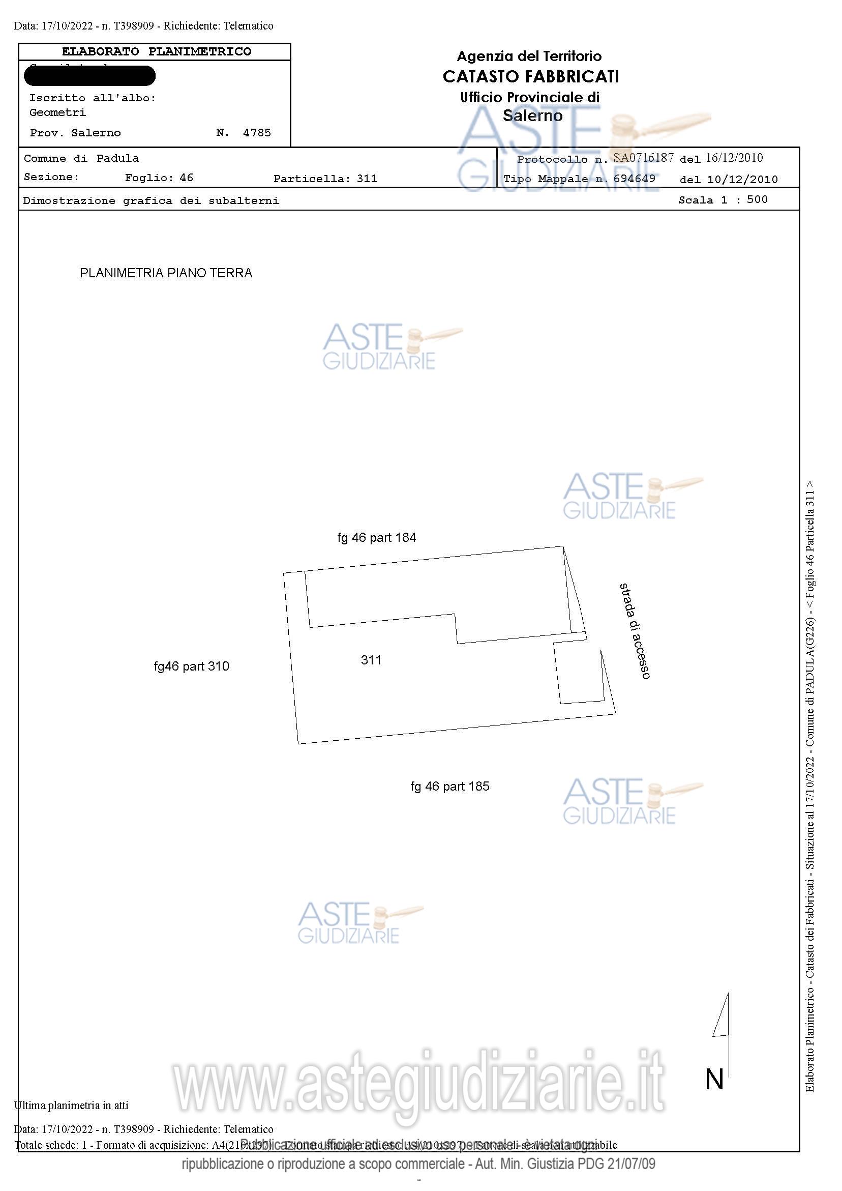 Planimetria del bene