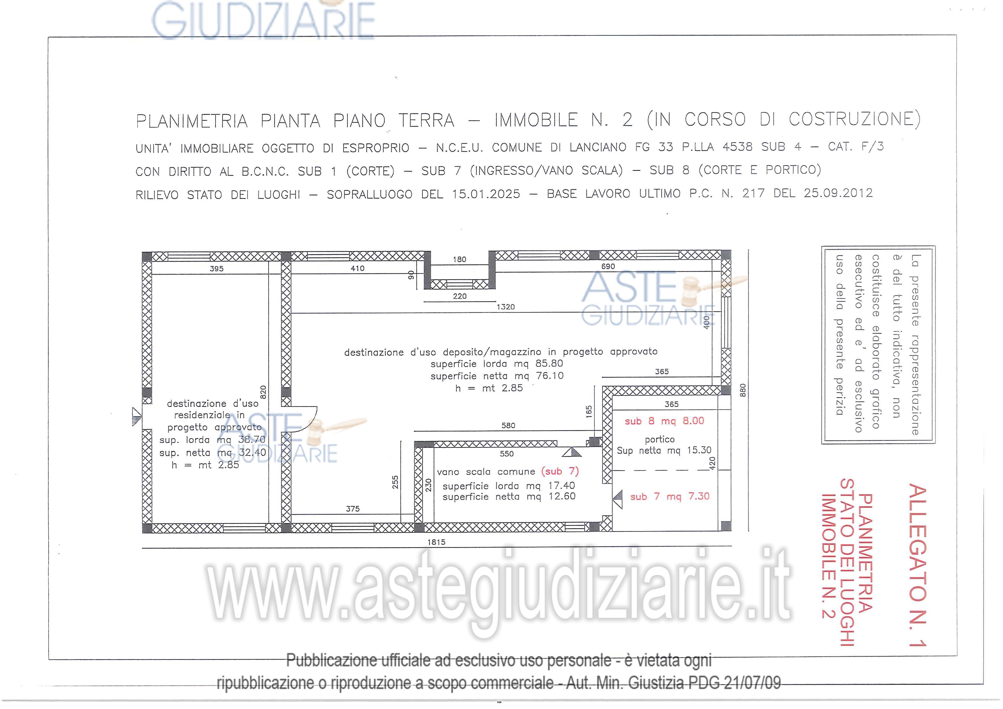 Planimetria del bene