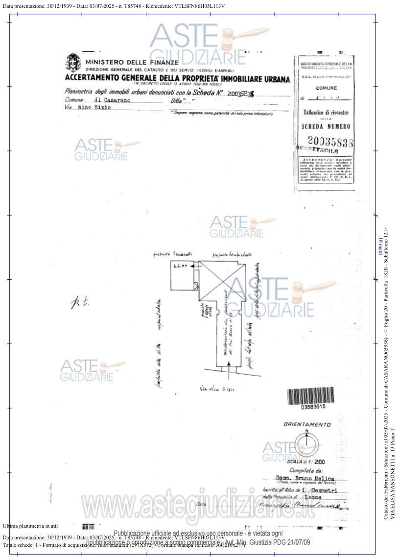Planimetria del bene