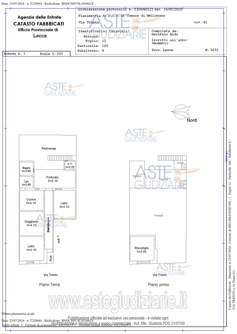 Planimetria del bene