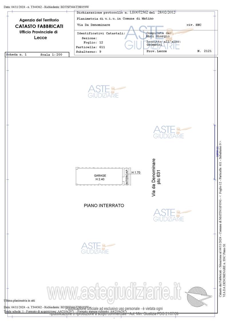 Planimetria del bene