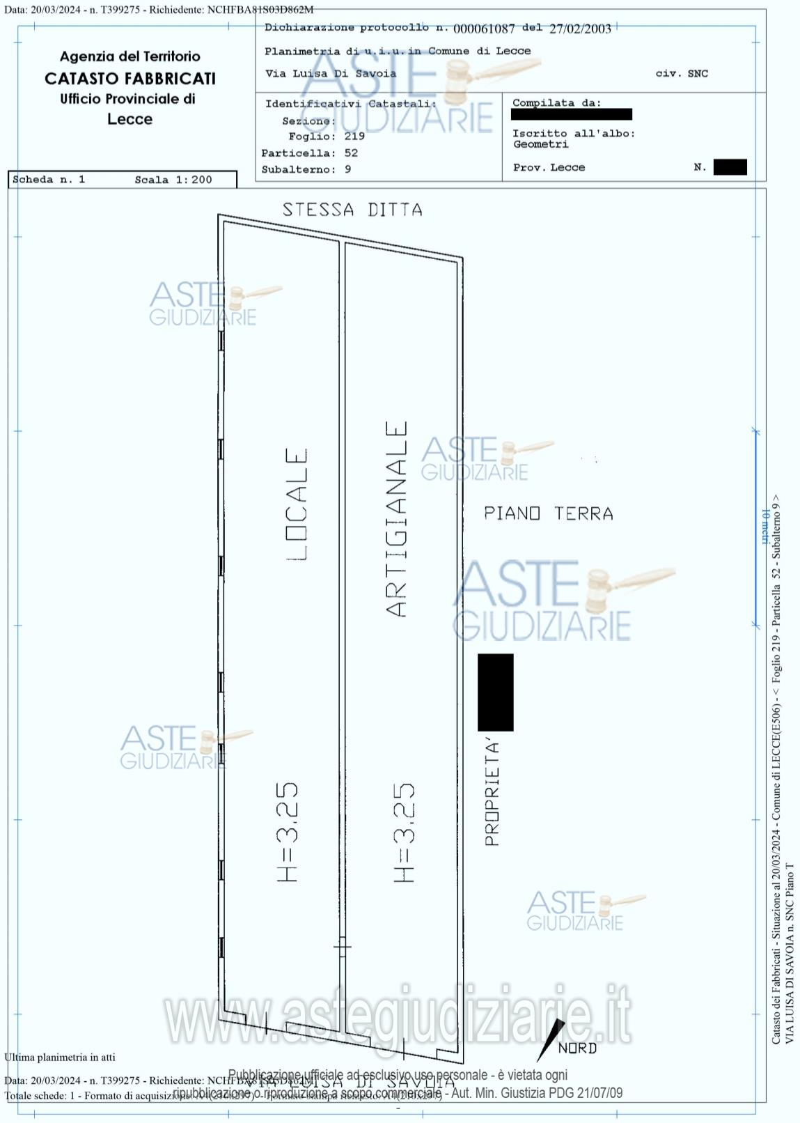 Planimetria del bene