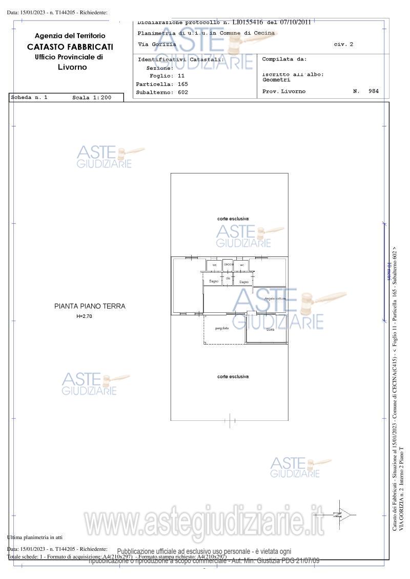Planimetria del bene