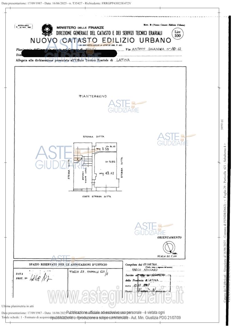 Planimetria del bene