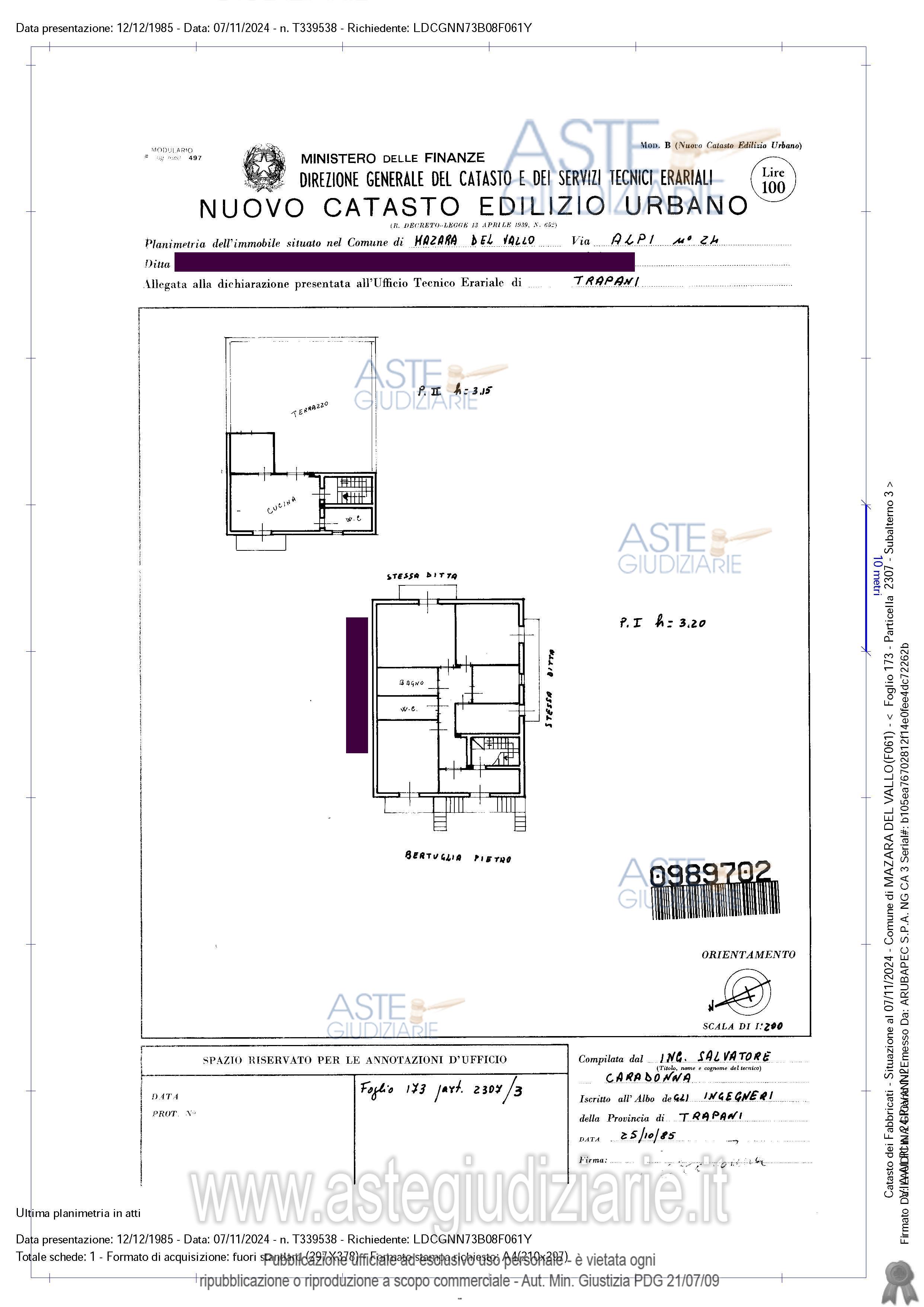 Planimetria del bene
