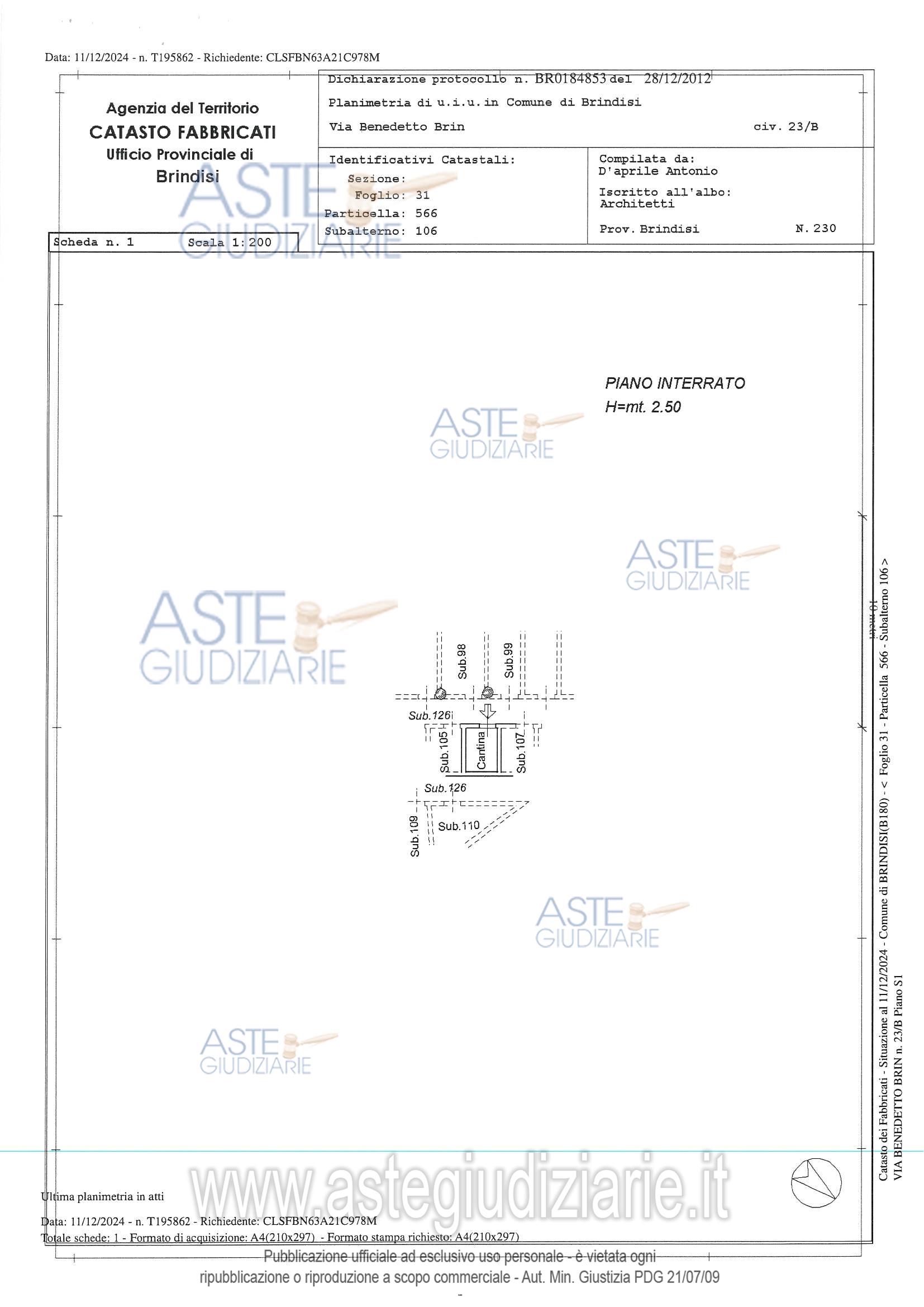 Planimetria del bene
