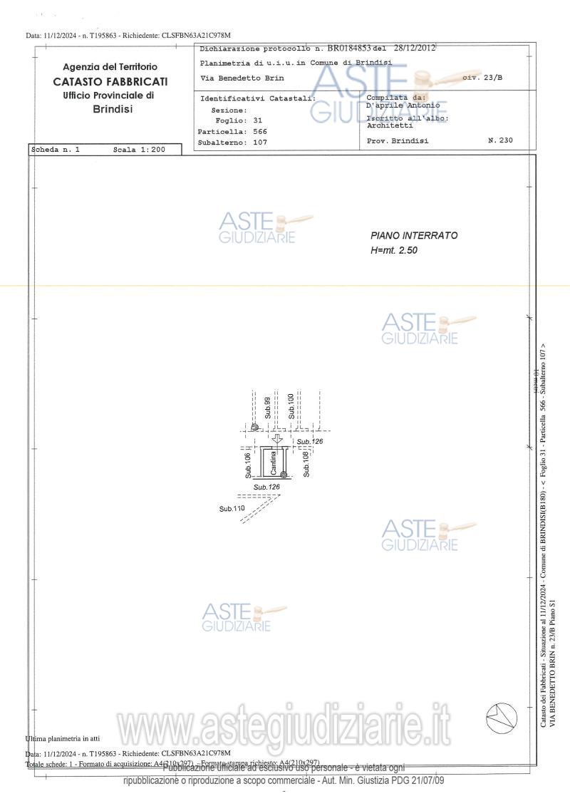 Planimetria del bene