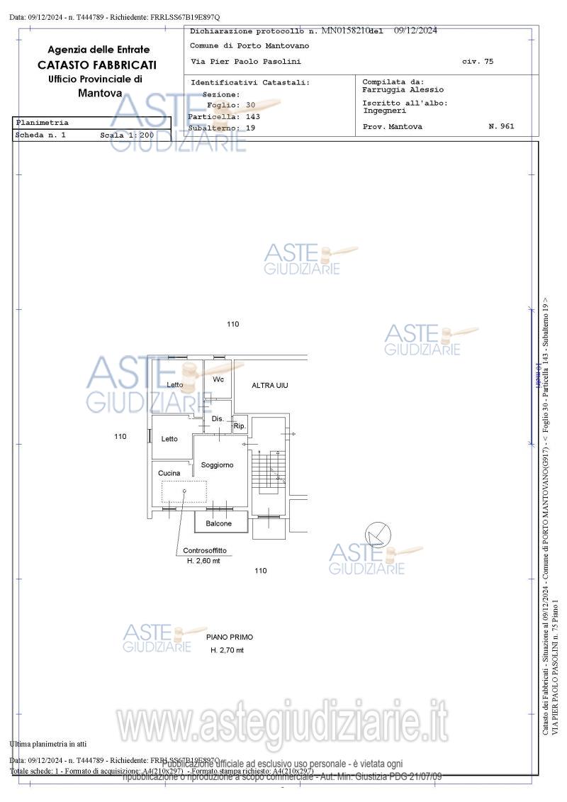 Planimetria del bene