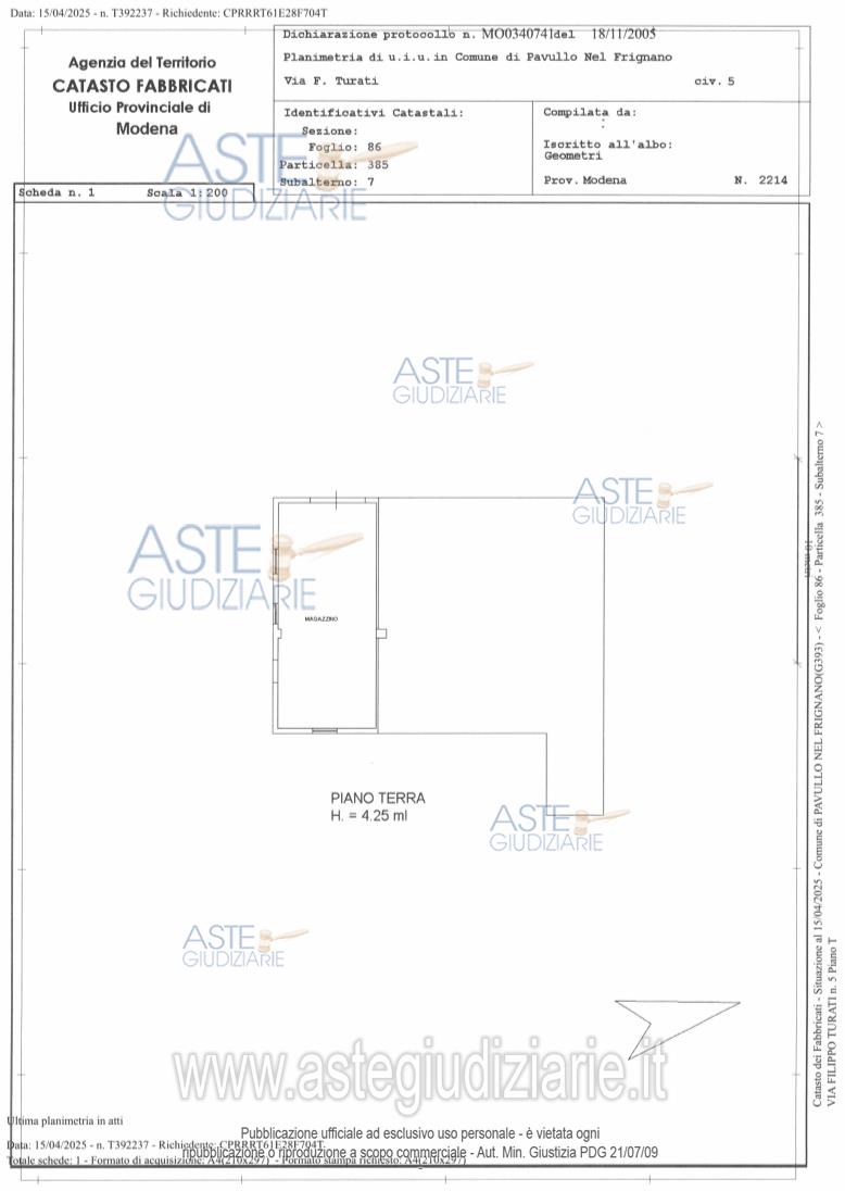 Planimetria del bene