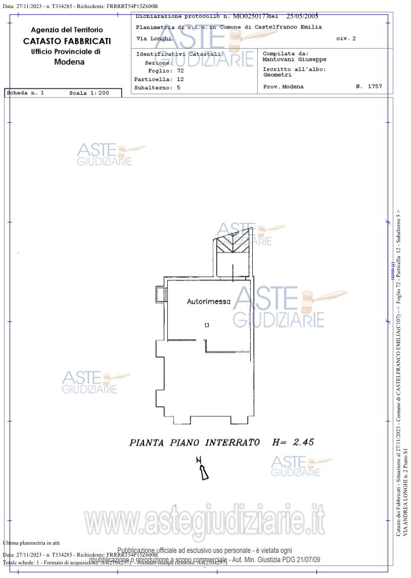 Planimetria del bene