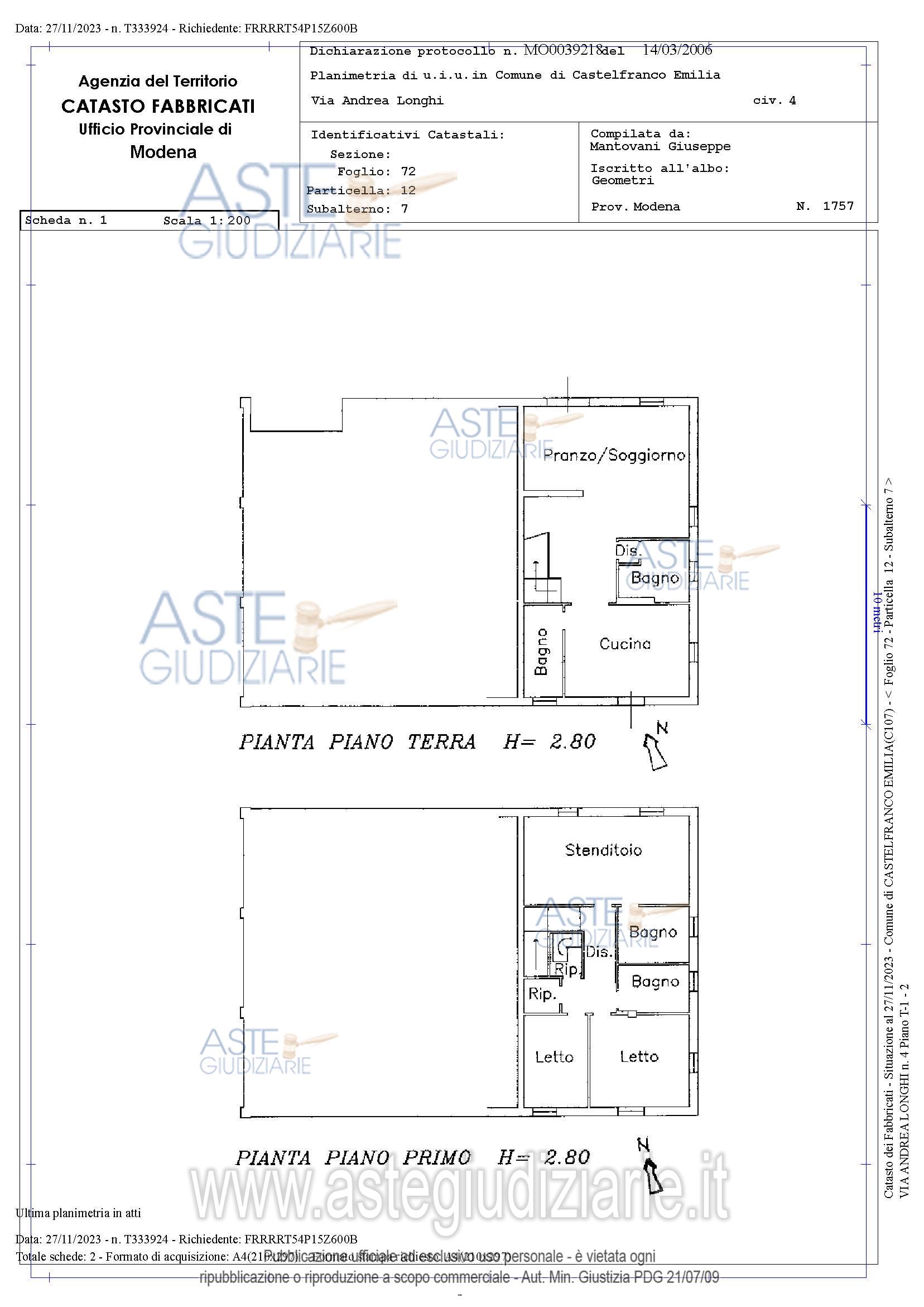 Planimetria del bene