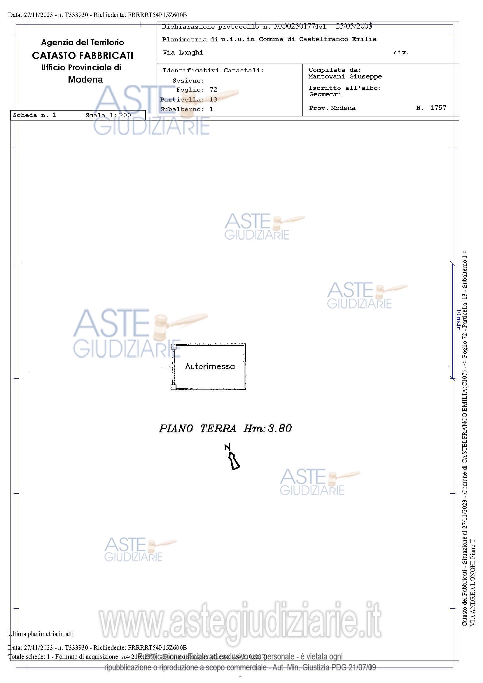 Planimetria del bene
