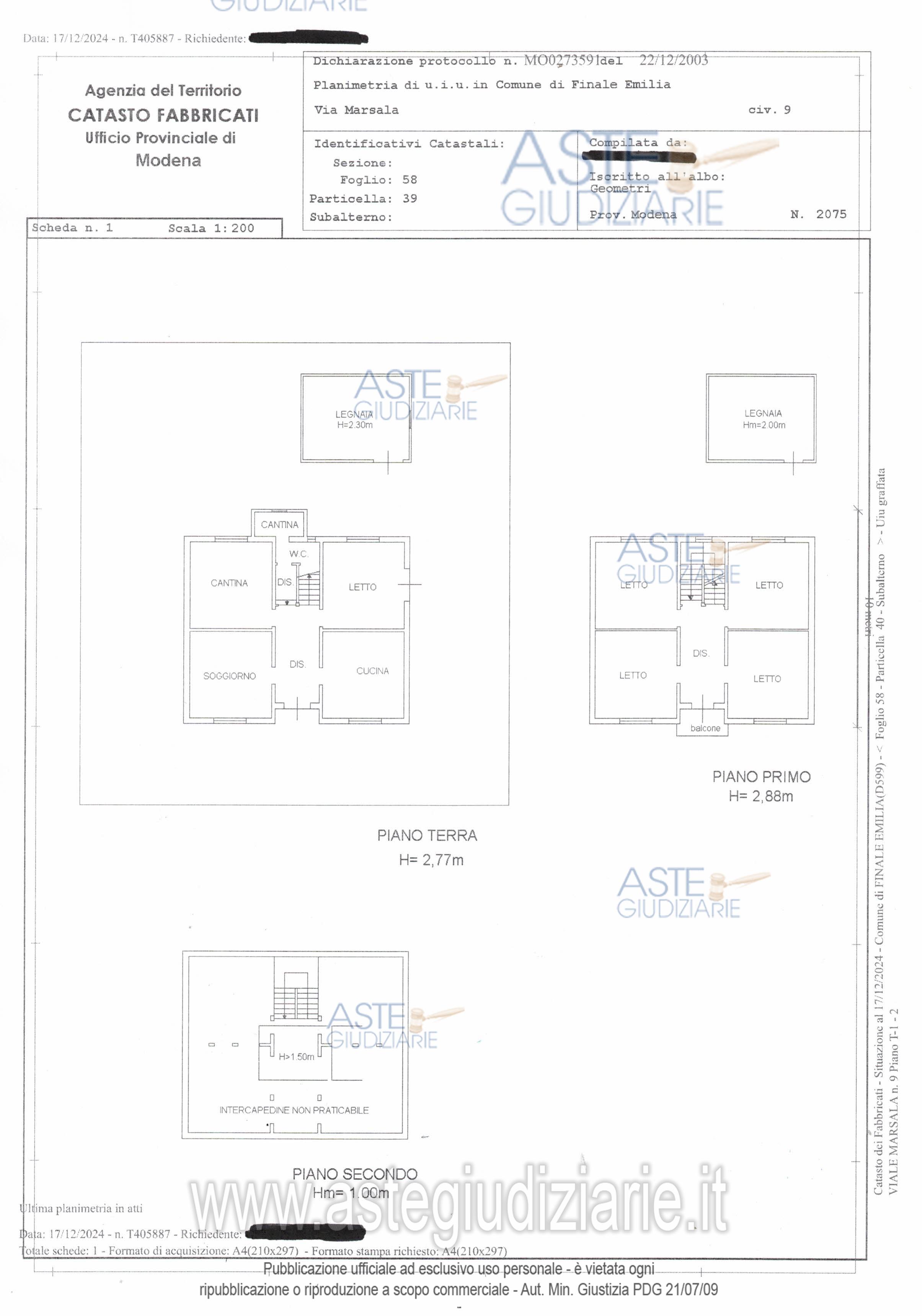 Planimetria del bene