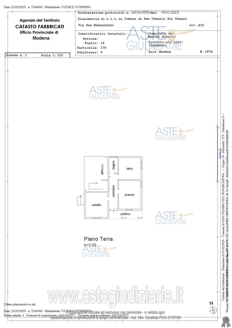 Planimetria del bene