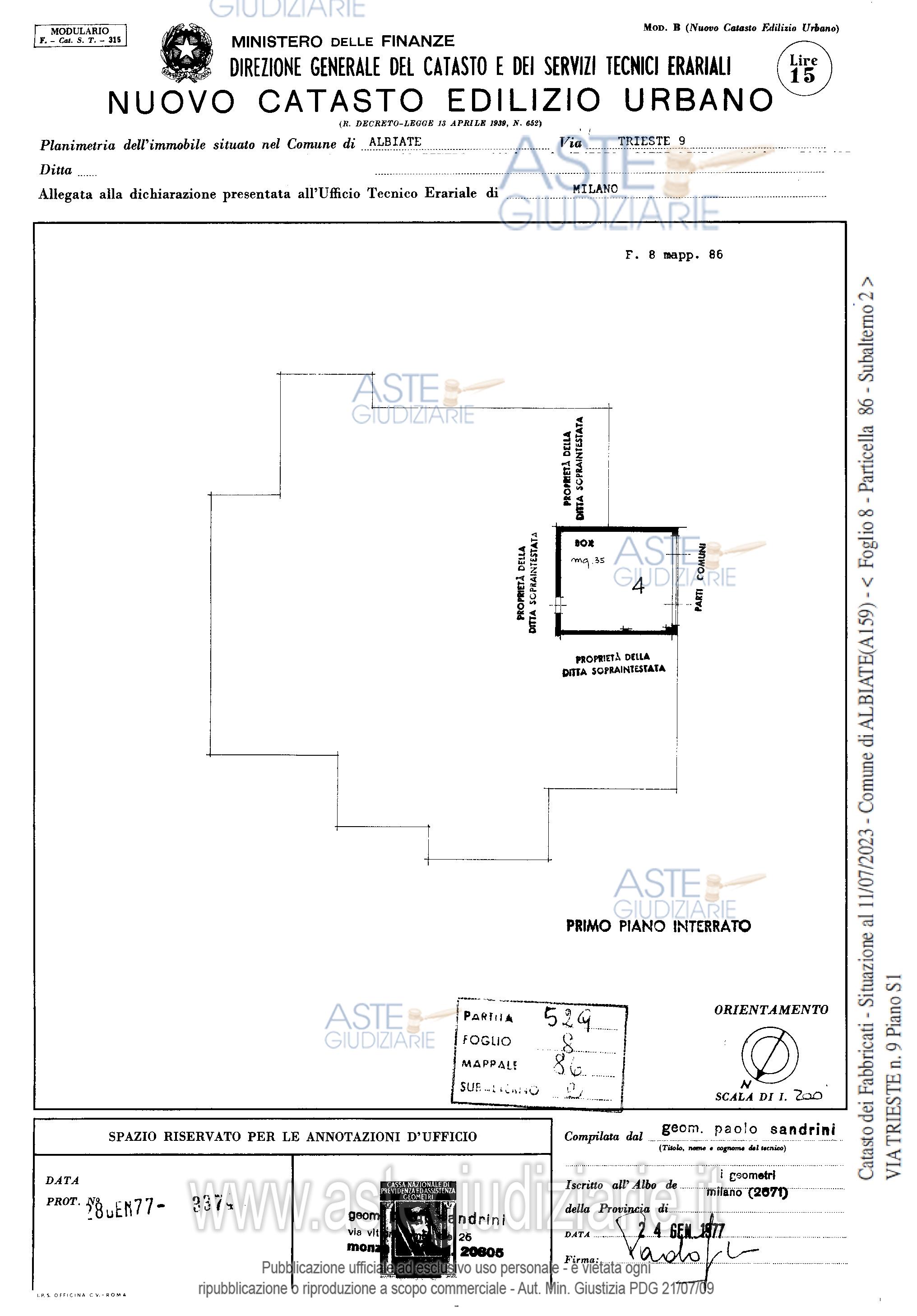Planimetria del bene