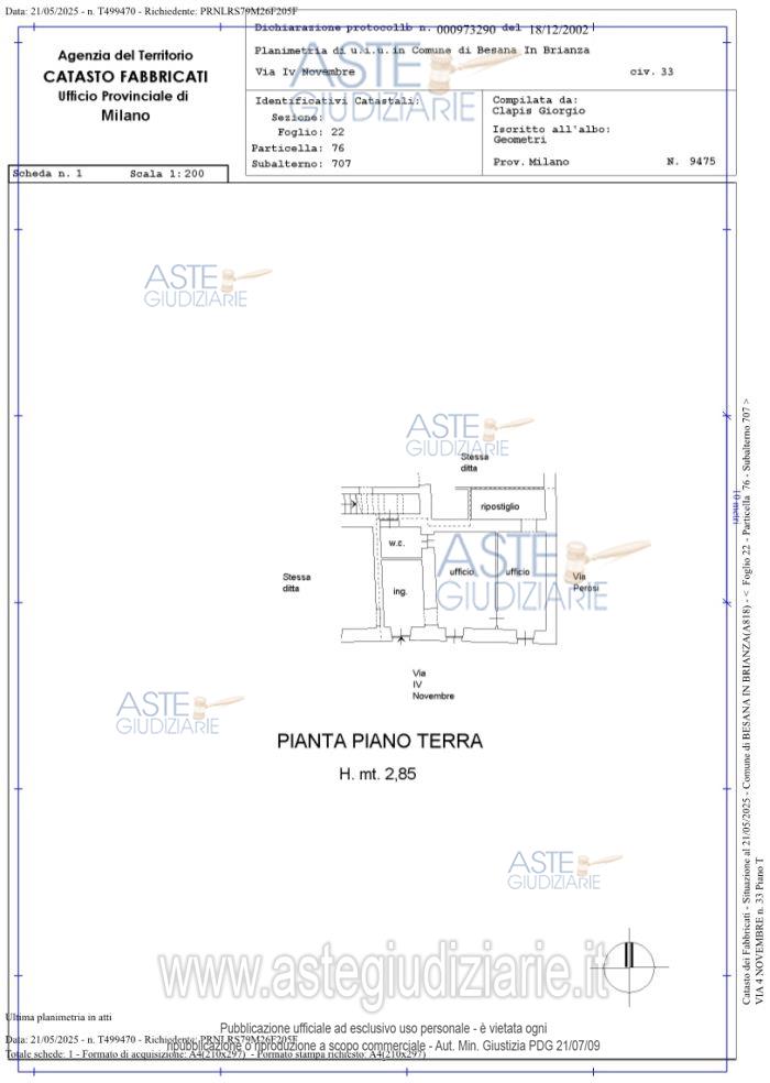 Planimetria del bene