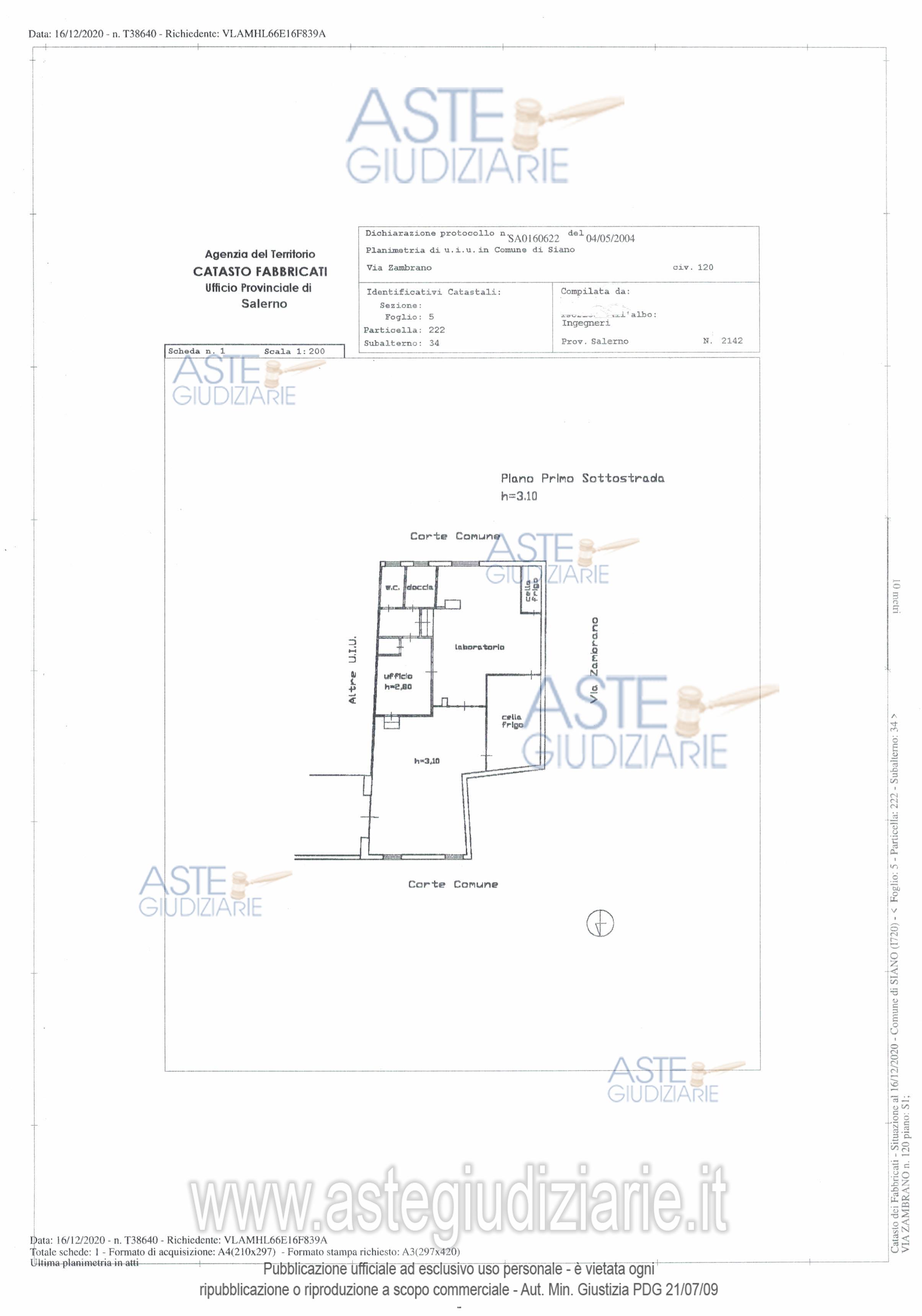 Planimetria del bene