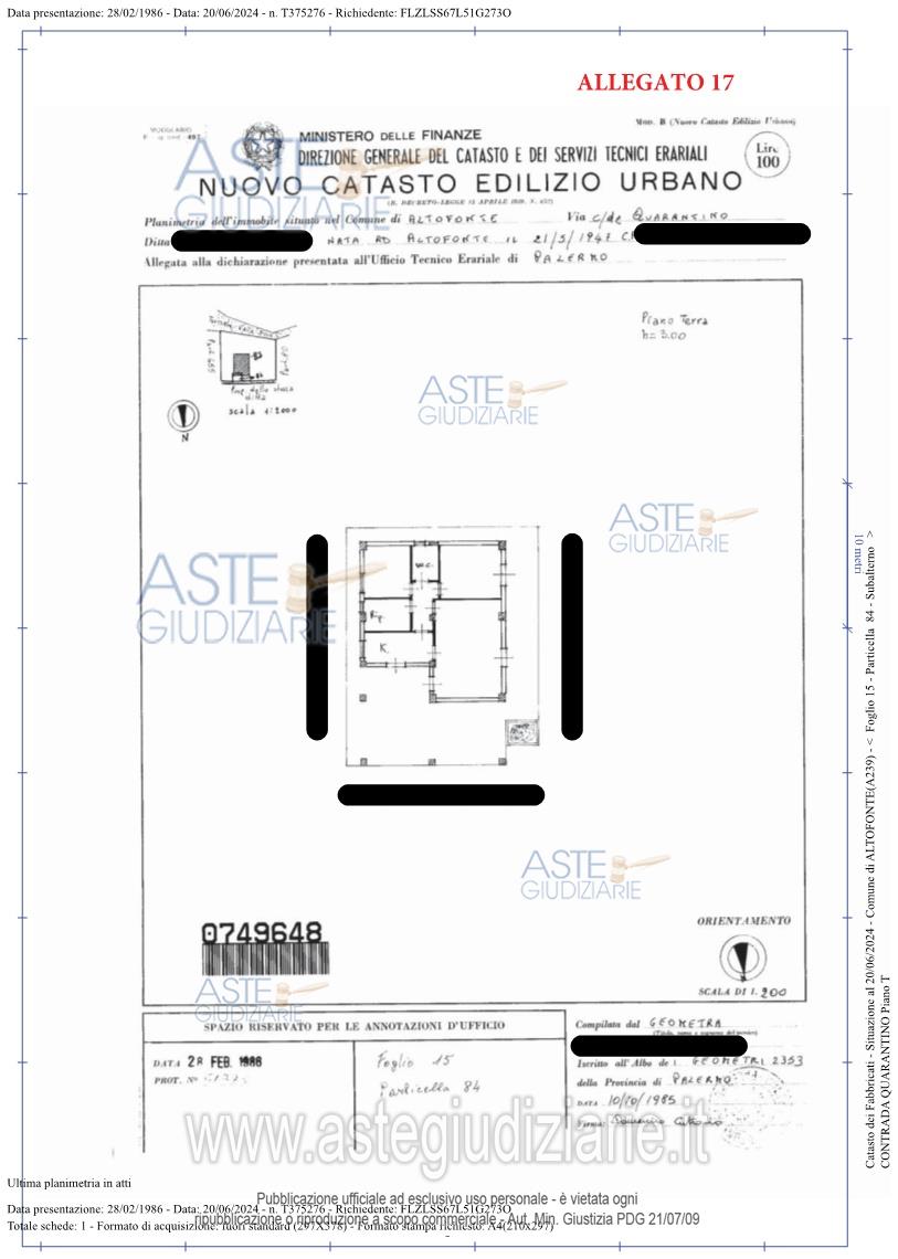 Planimetria del bene