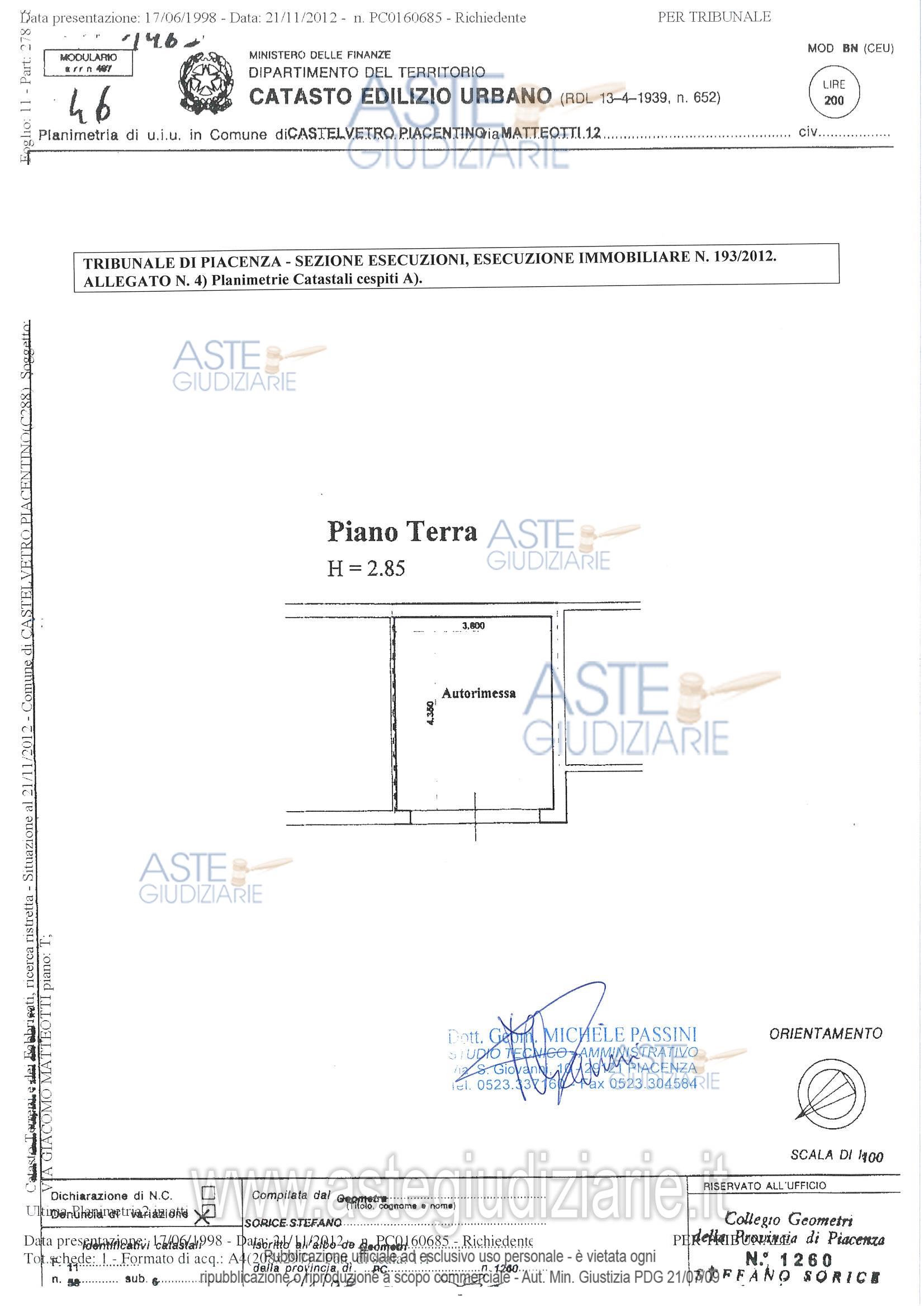 Planimetria del bene
