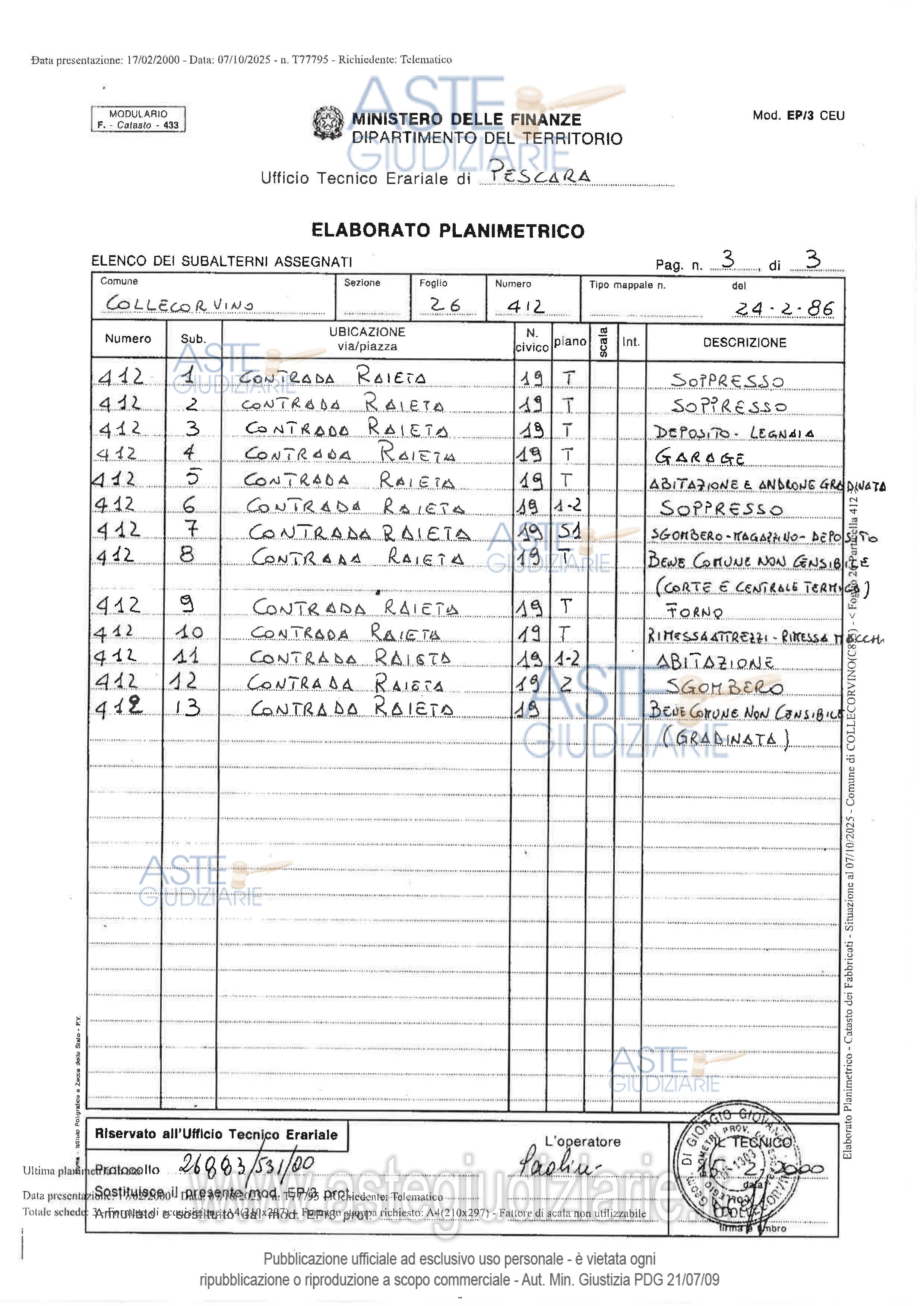 Planimetria del bene
