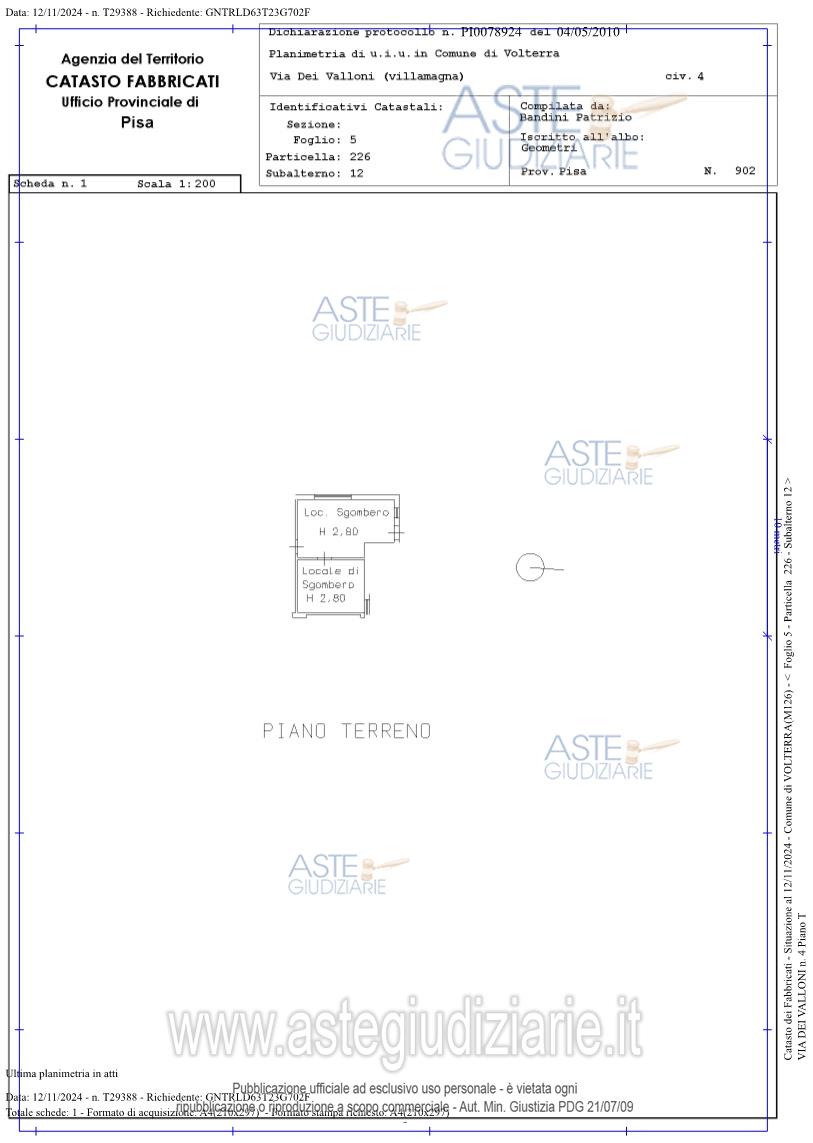 Planimetria del bene