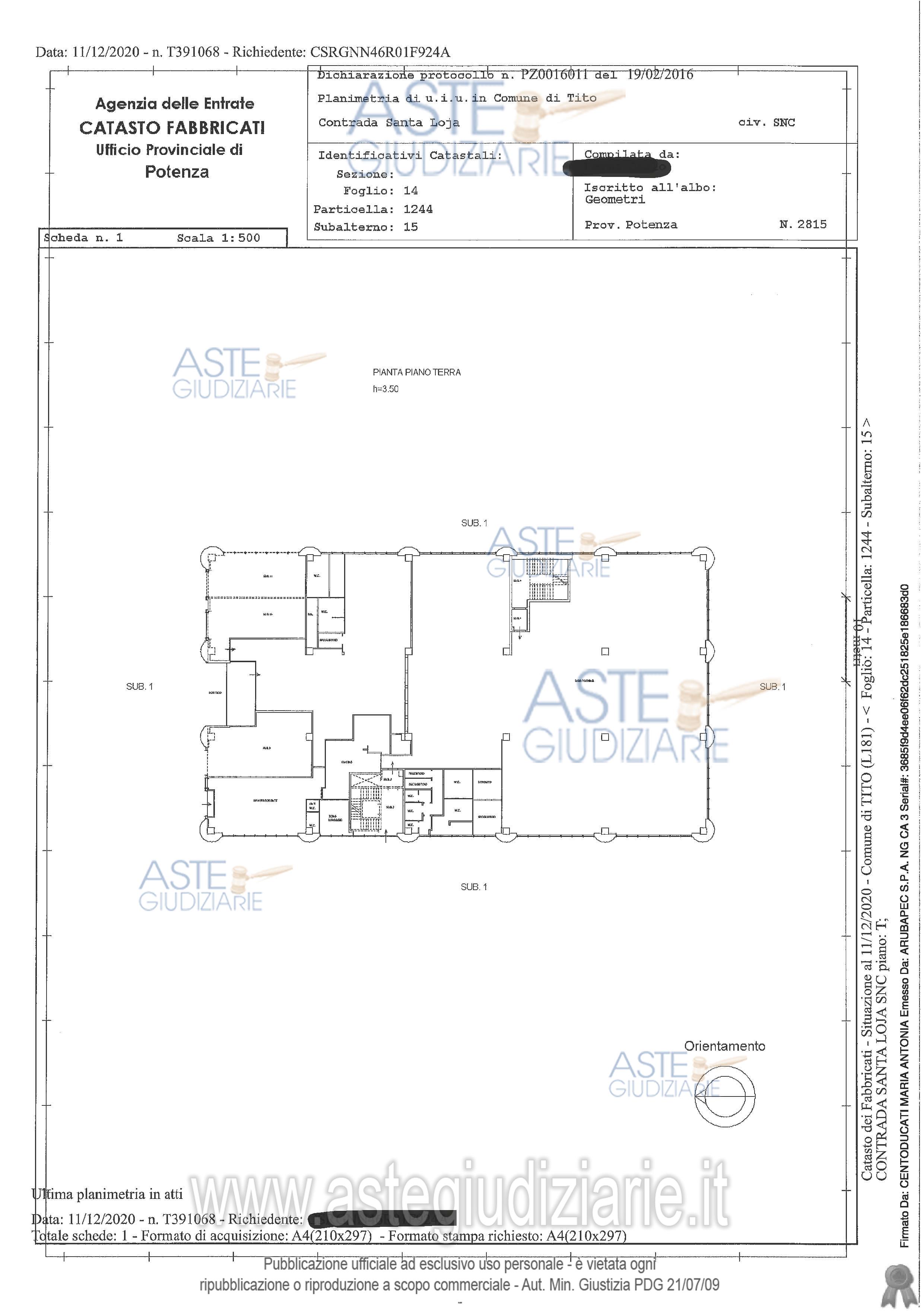 Planimetria del bene