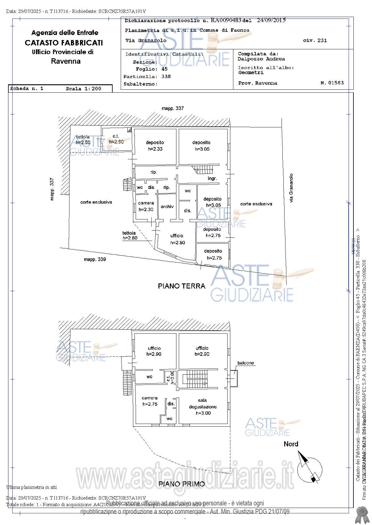 Planimetria del bene