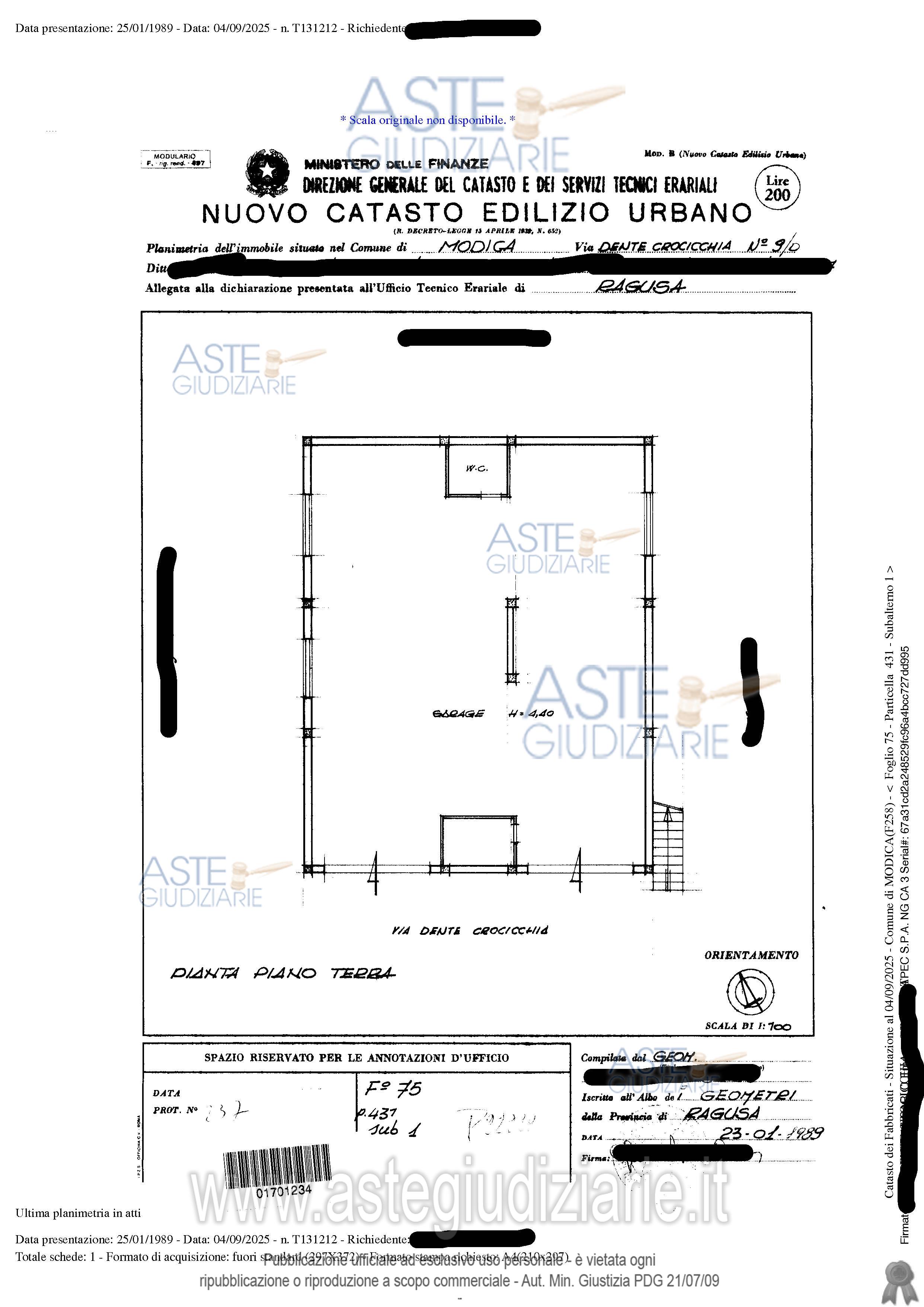 Planimetria del bene