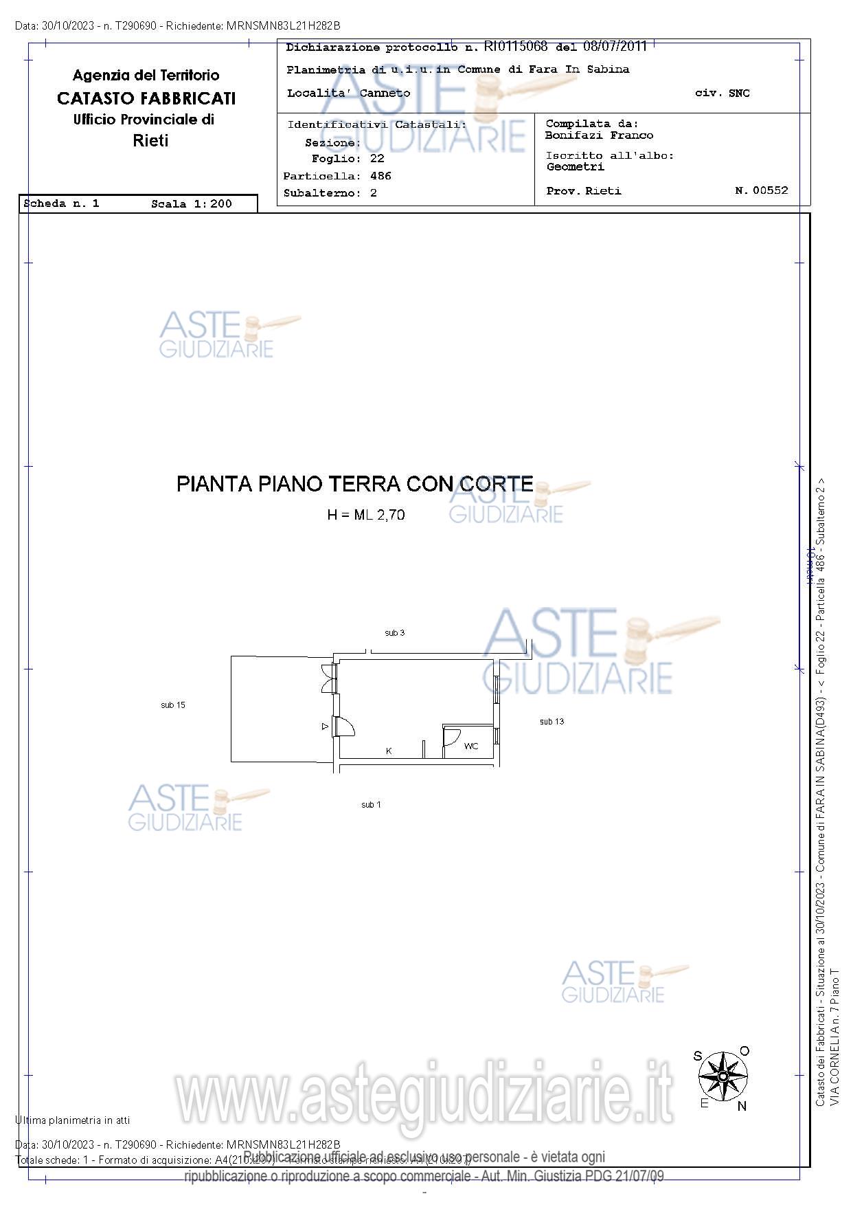 Planimetria del bene