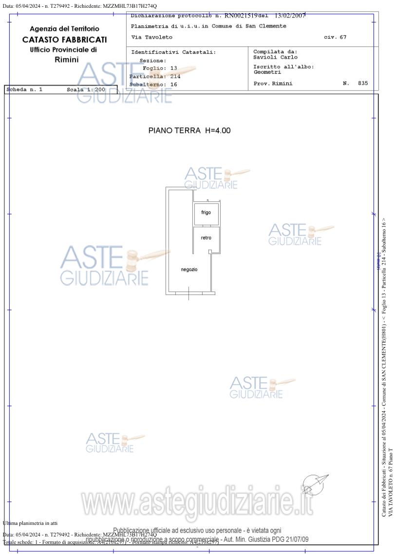 Planimetria del bene