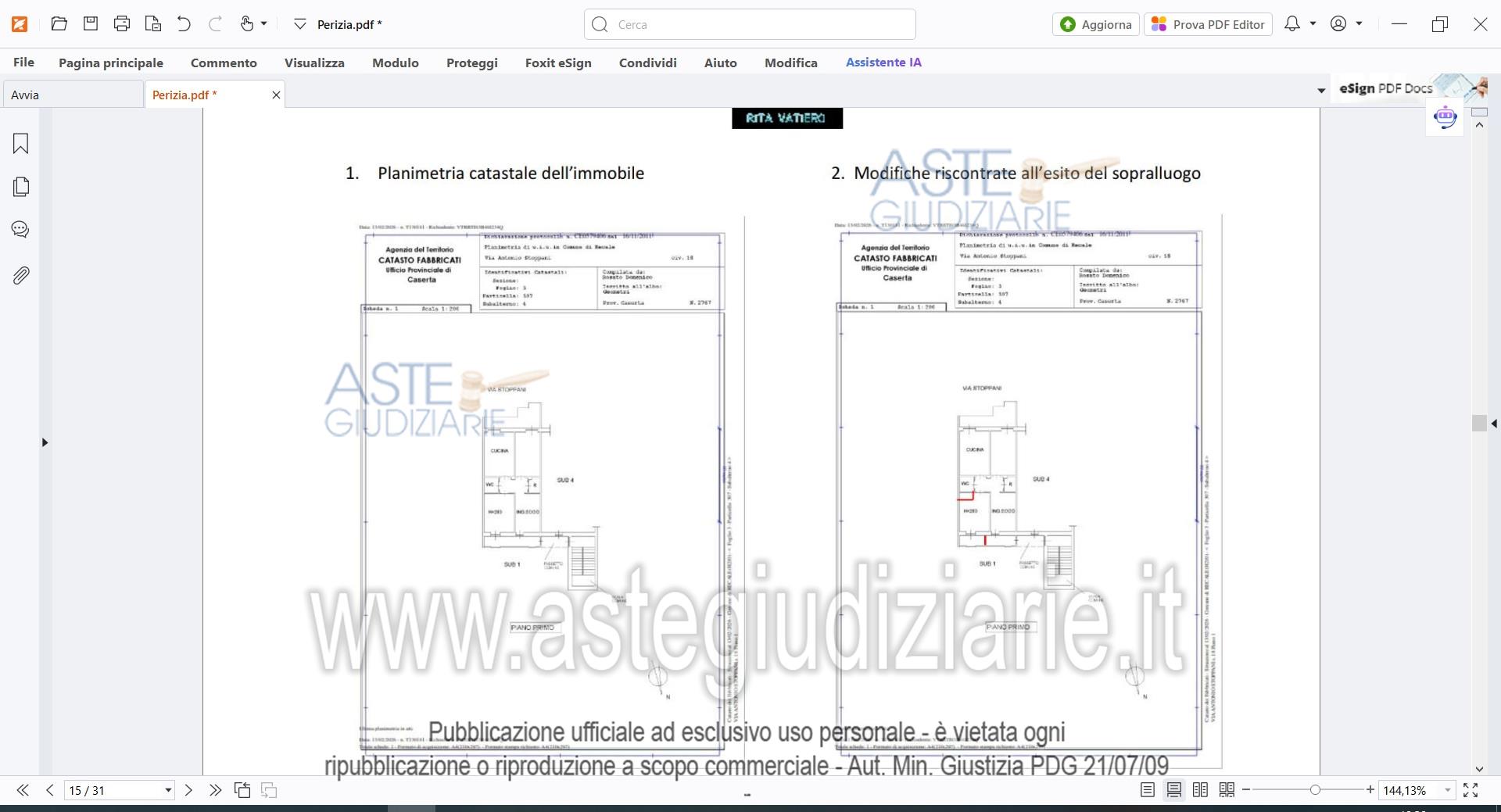 Planimetria del bene
