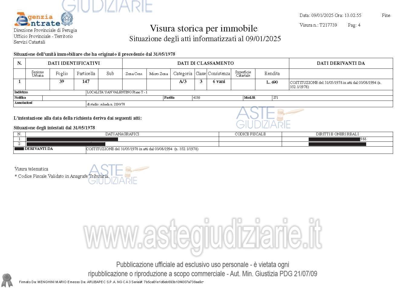 Planimetria del bene