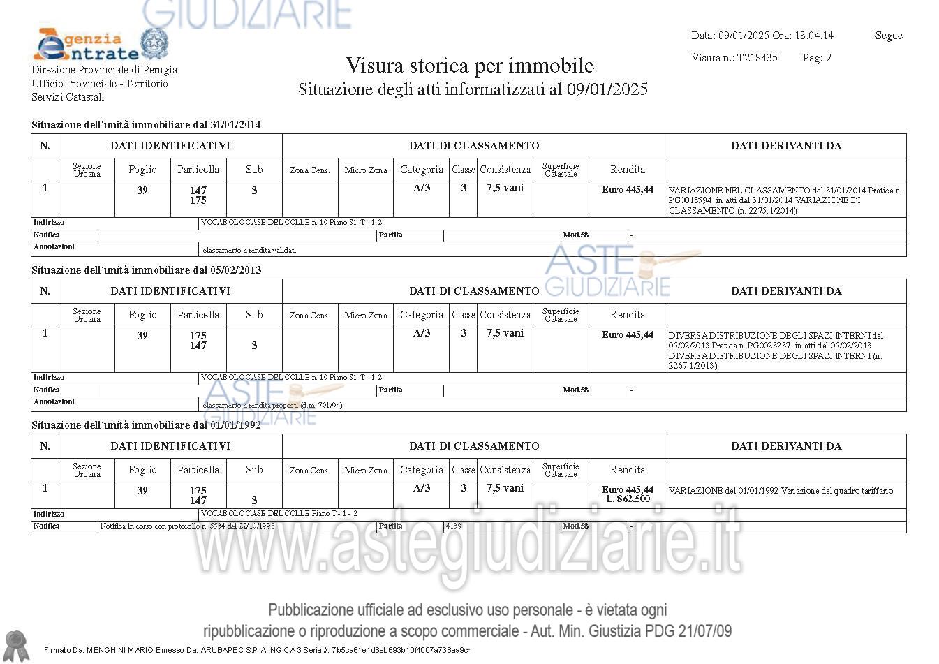 Planimetria del bene