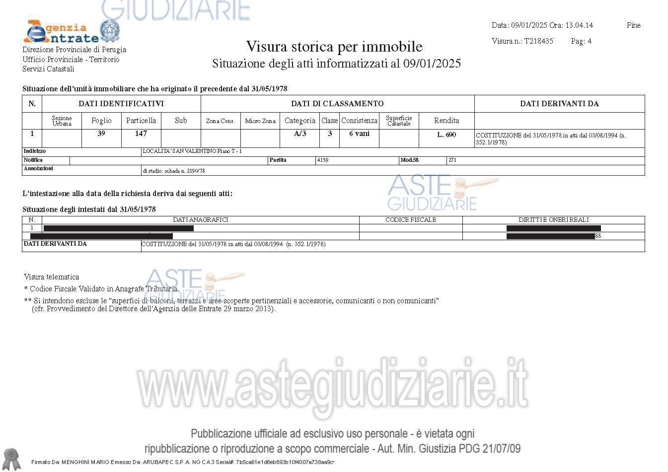 Planimetria del bene